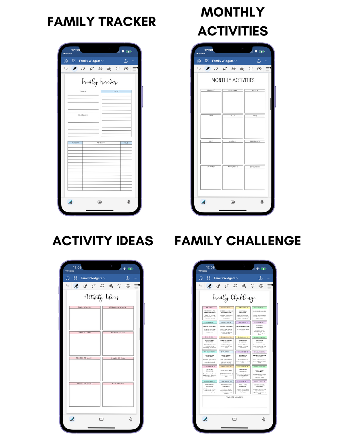 Digital Phone Planner Family Widgets