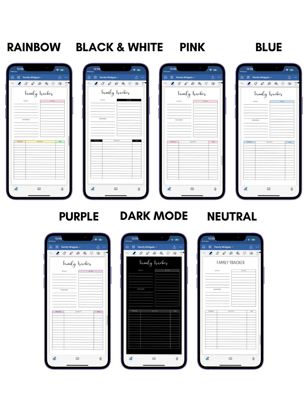 Digital Phone Planner Family Widgets
