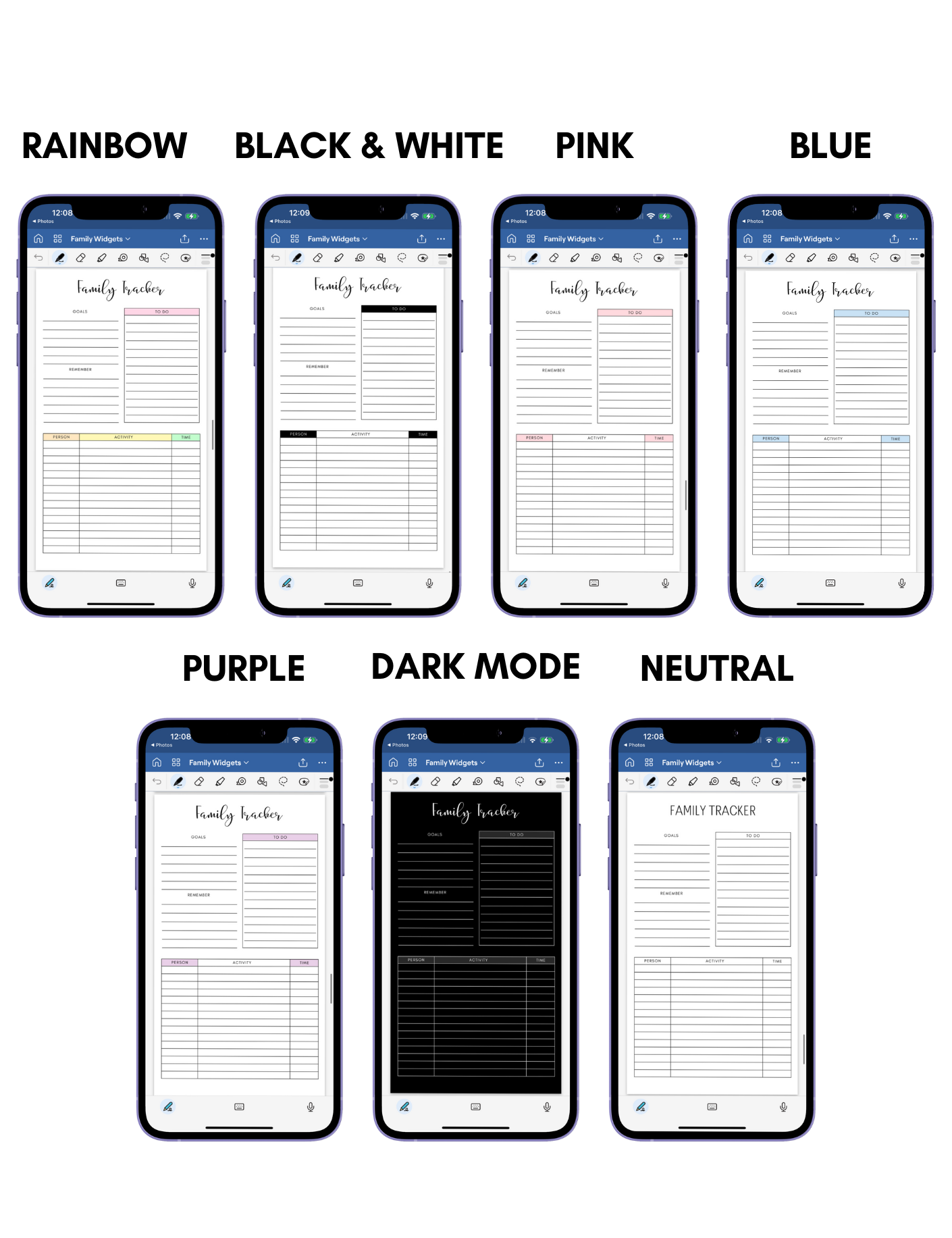 Digital Phone Planner Family Widgets