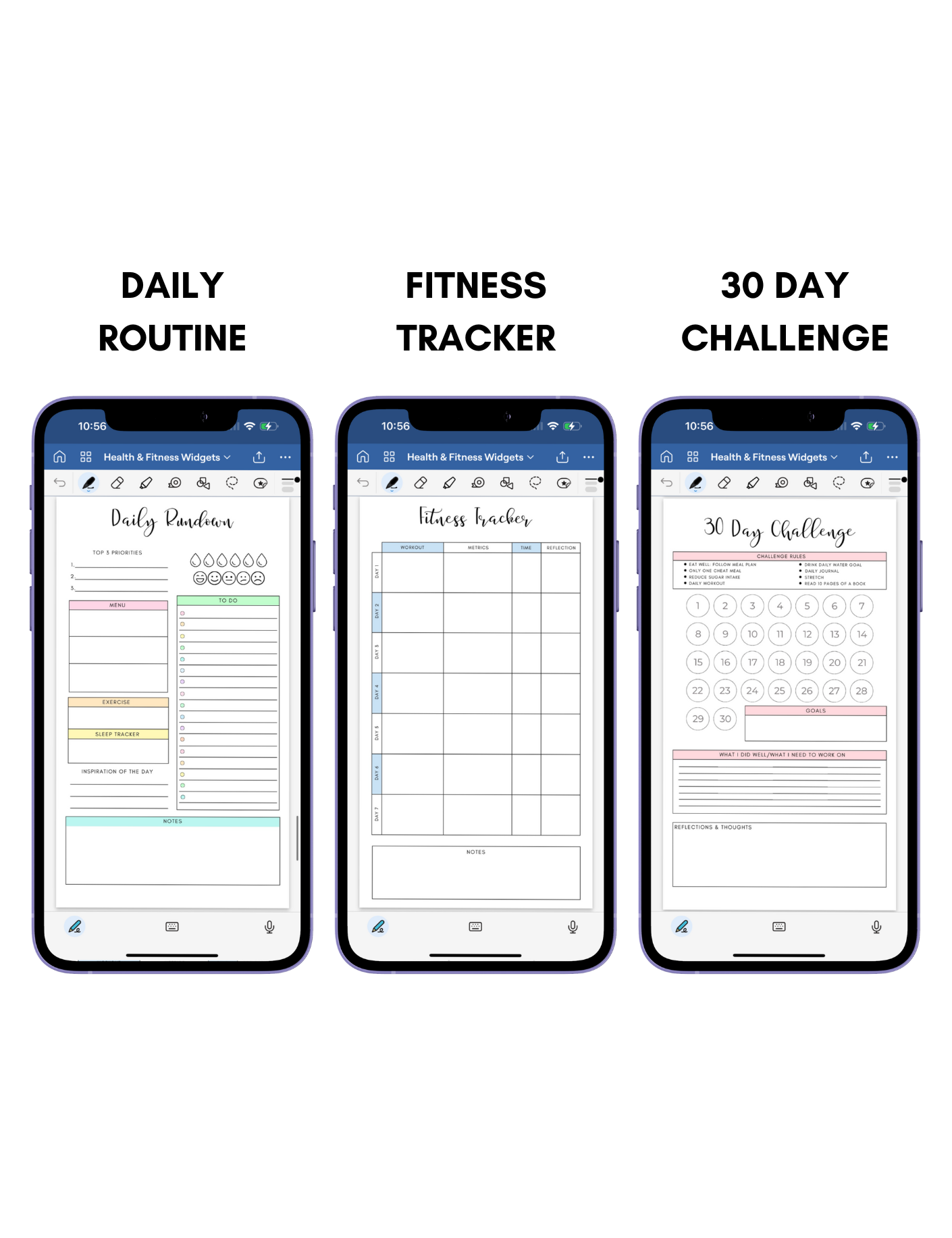 Digital Phone Planner Health & Fitness Widgets