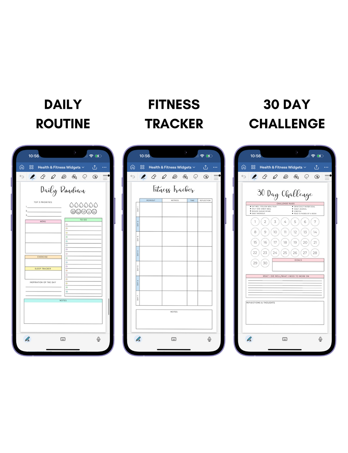 Digital Phone Planner Health & Fitness Widgets