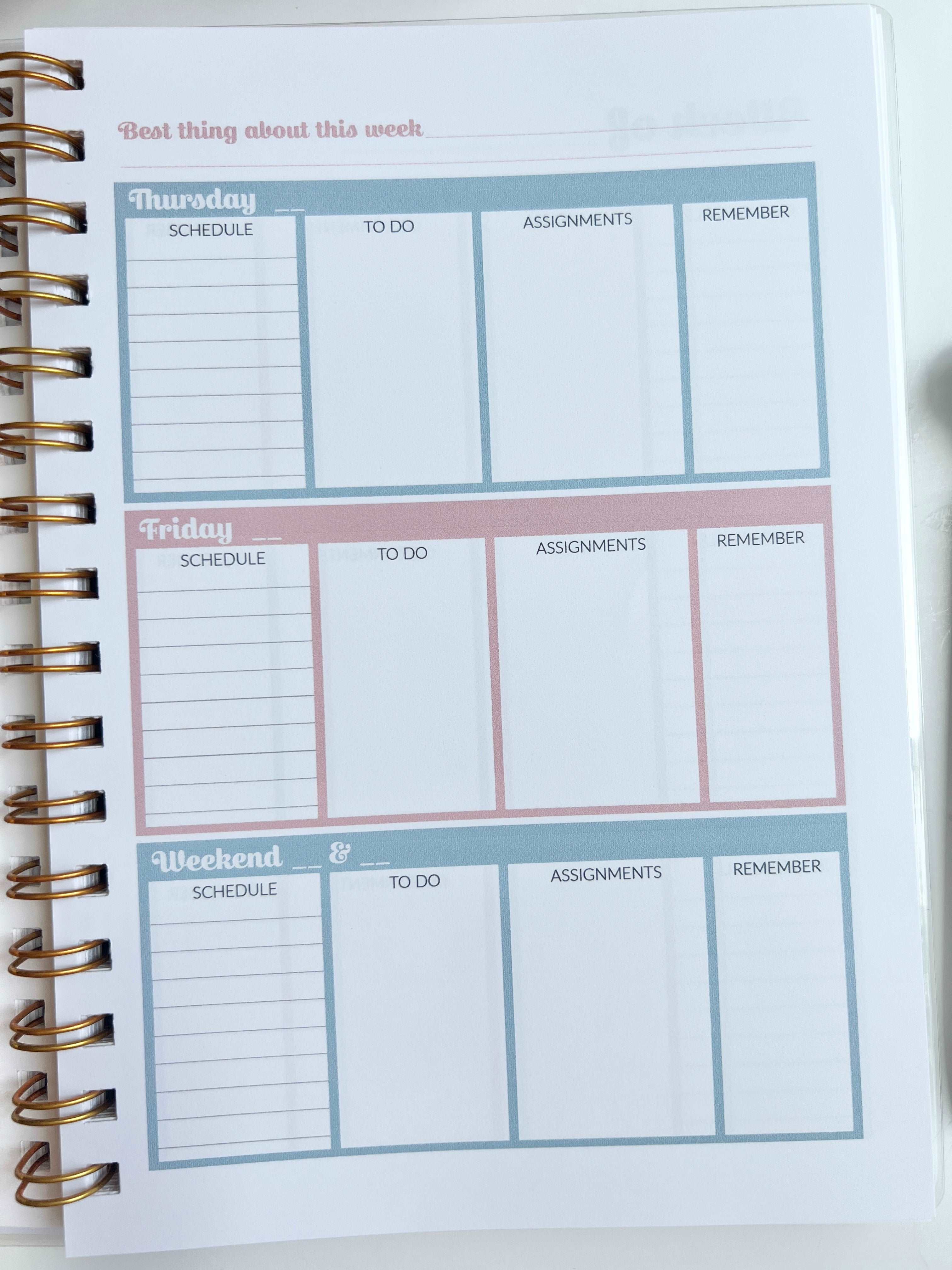 Academic Blue and Pink Gingham Wire-O A5 size Planner