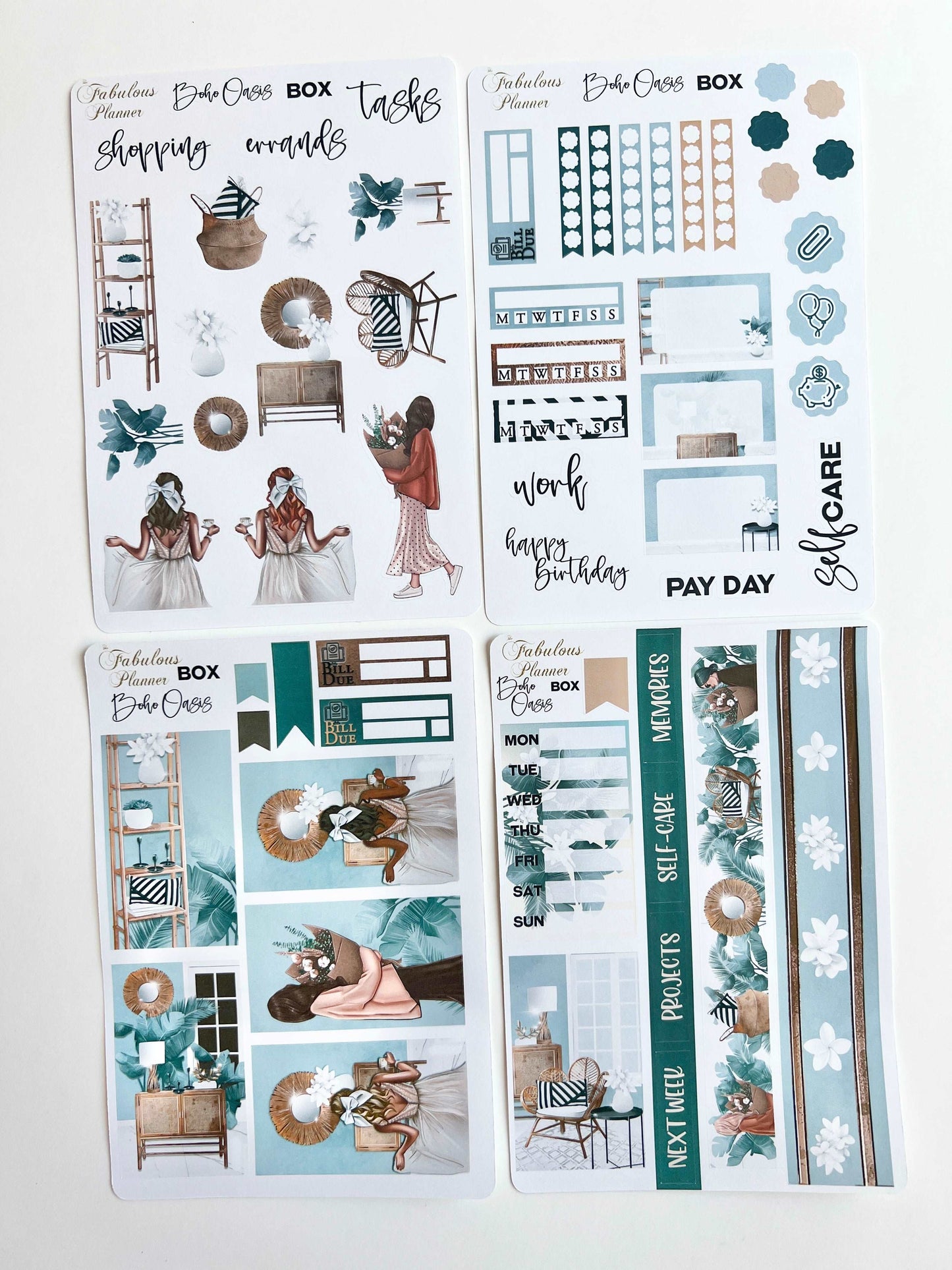 4 Sheets - Boho Girls Planner Stickers Kit