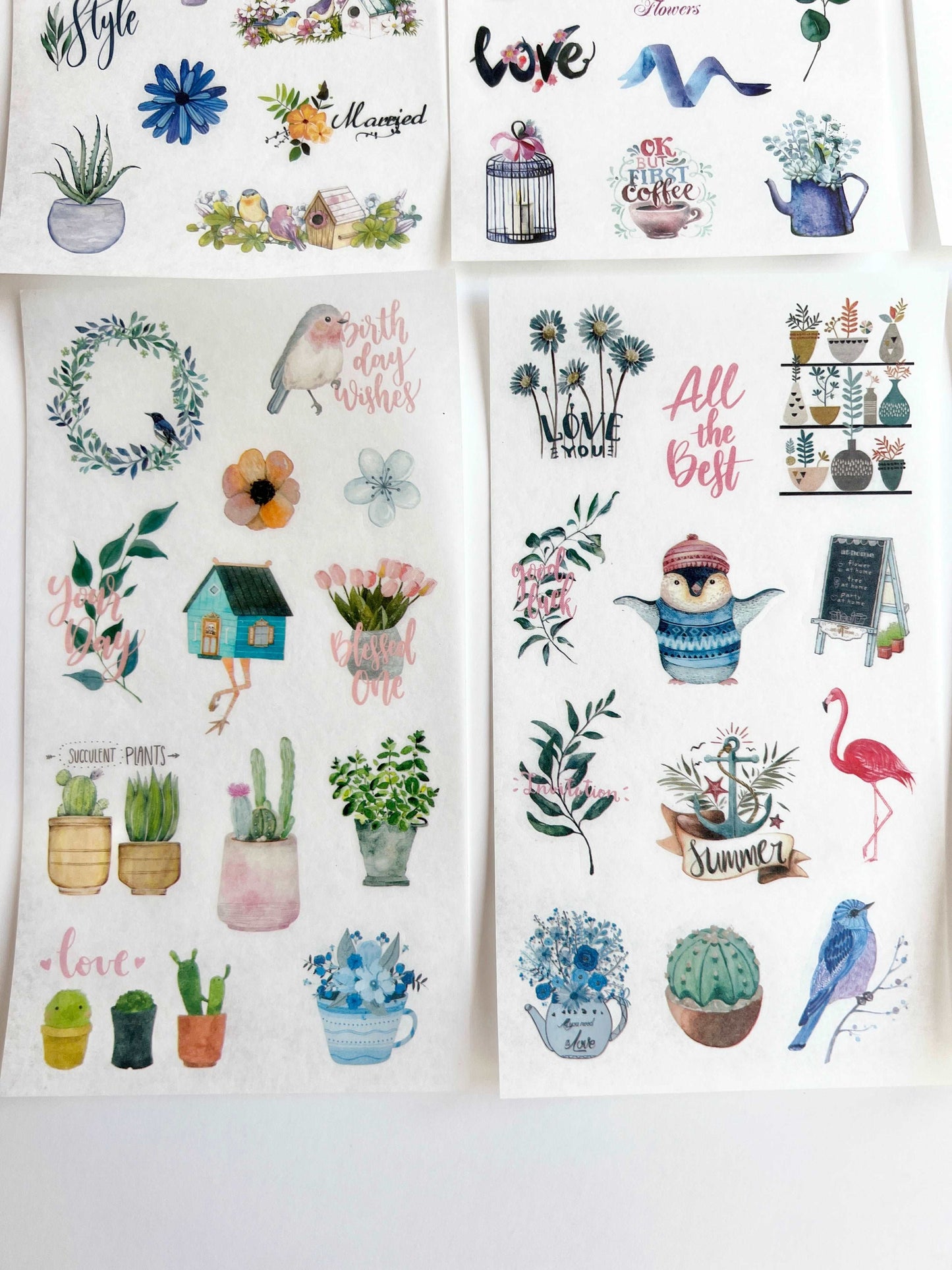 6 Sheets Boho Plants Fashion Illustration Chic Planner Clear Stickers