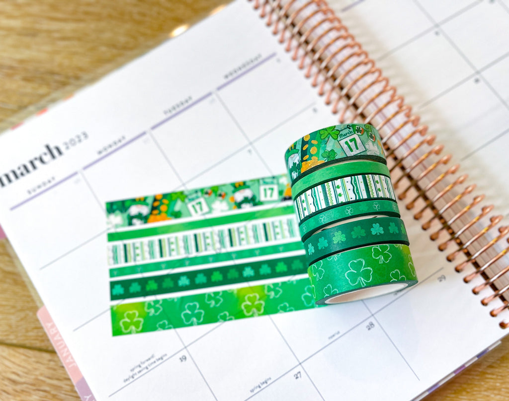 St Patricks Day Green Shamrocks Washi Tape Set (#W078)