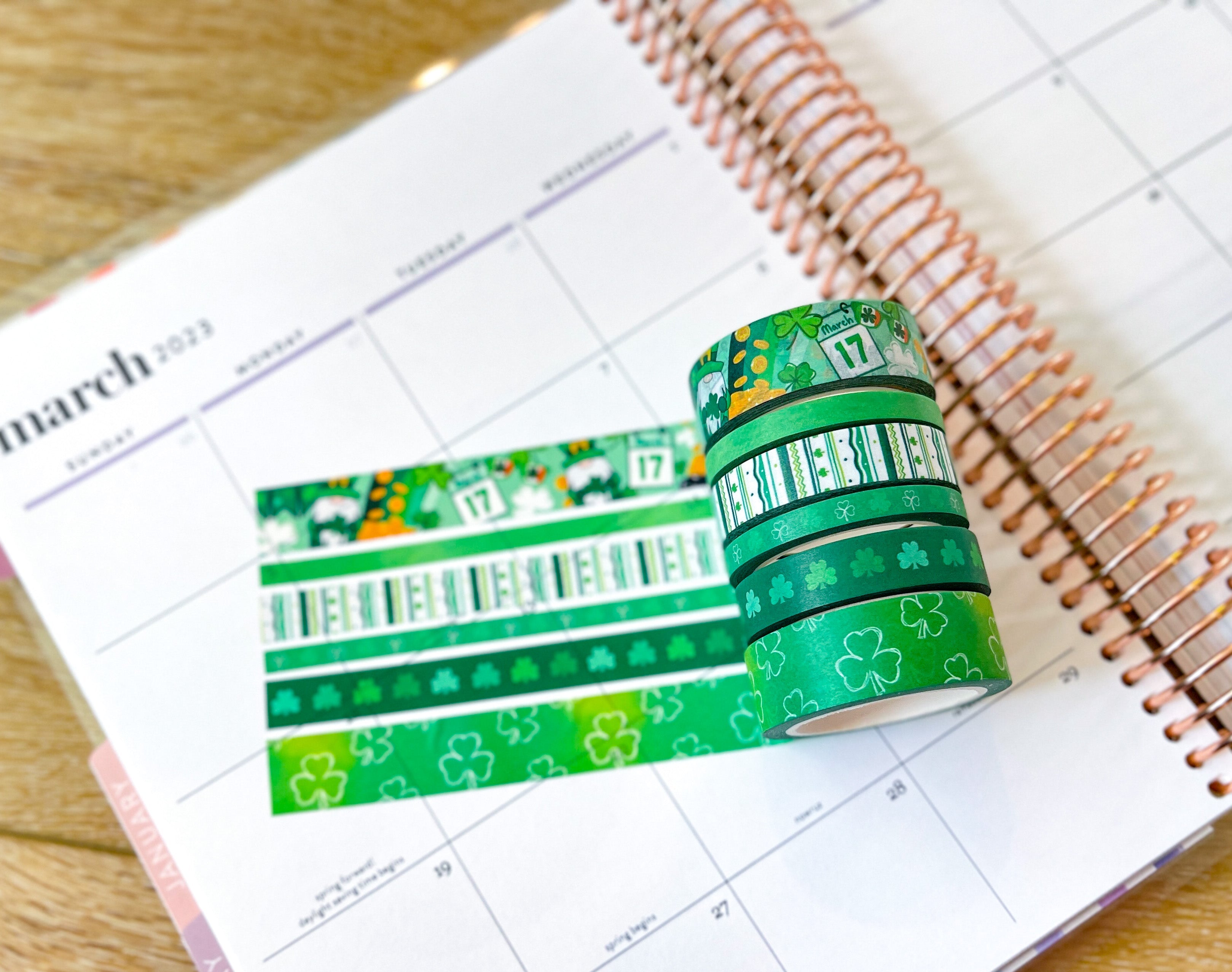 St Patricks Day Green Shamrocks Washi Tape Set (#W078)