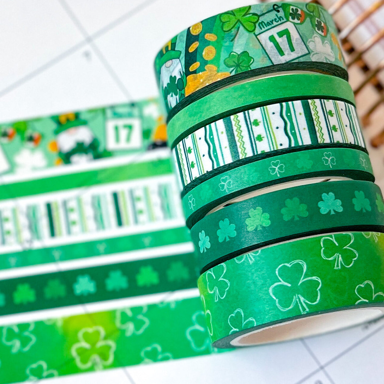 St Patricks Day Green Shamrocks Washi Tape Set (#W078)