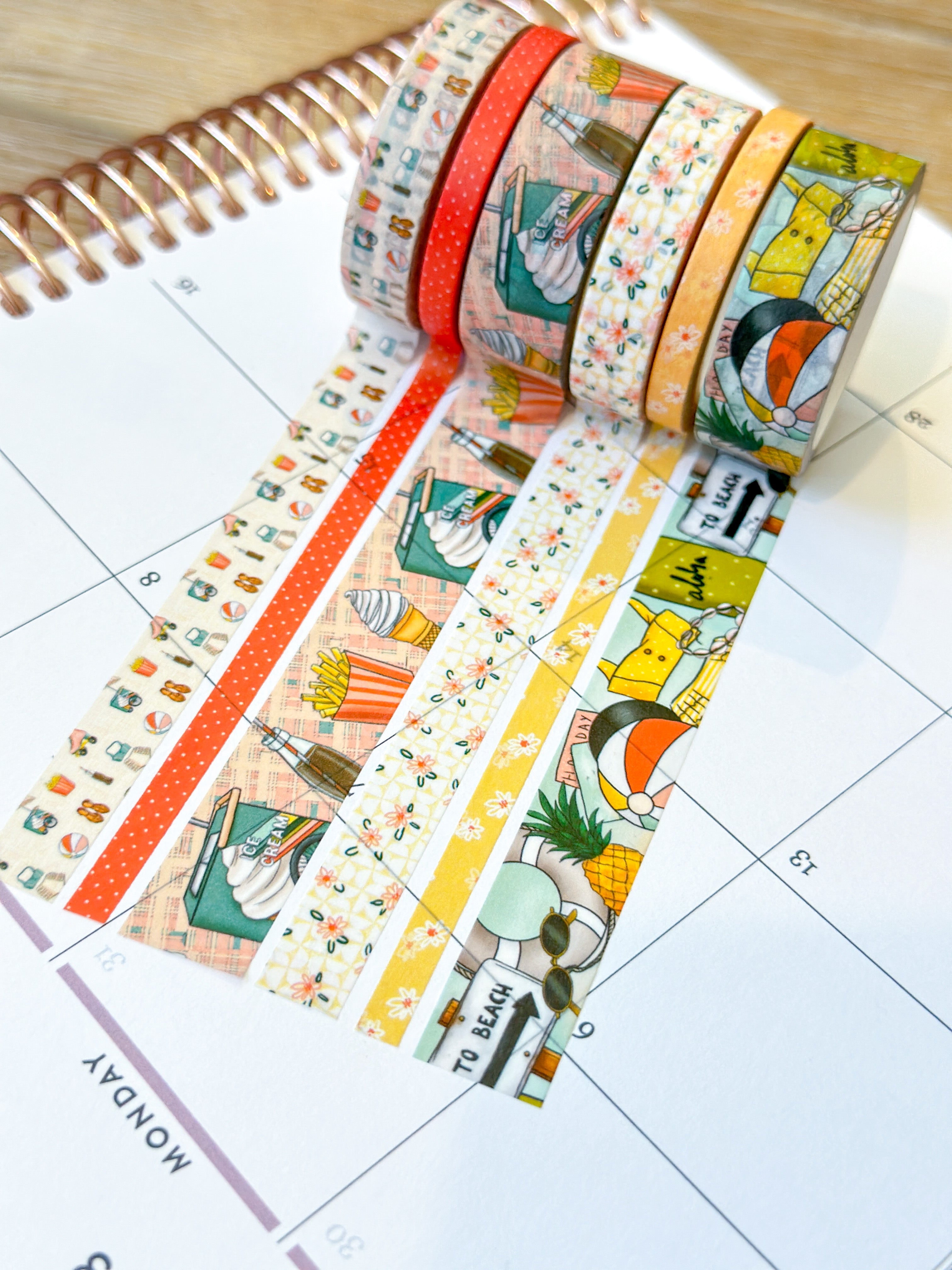 Retro Beach Vacation Florida Hawaii Aloha Vaca French Fries and Ice Cream Washi Tape Set - W089
