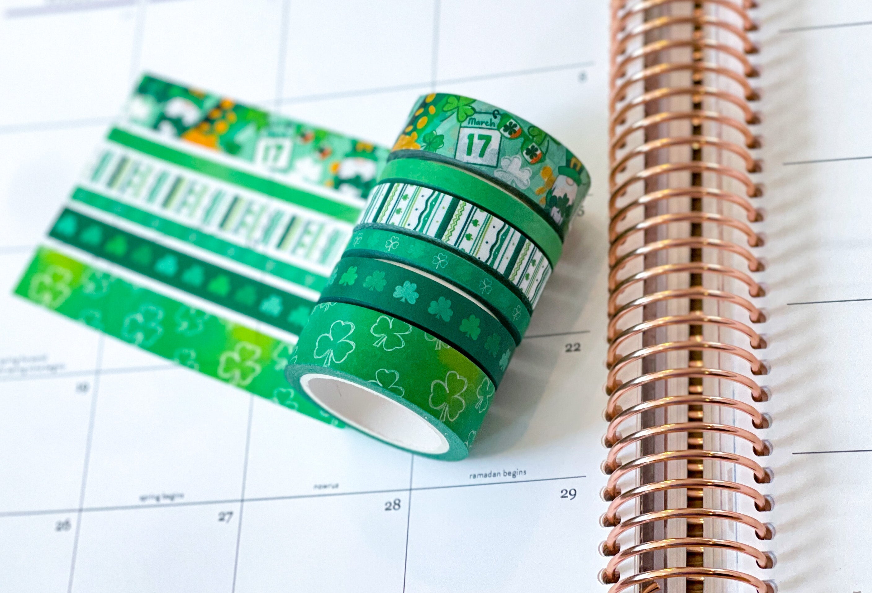 St Patricks Day Green Shamrocks Washi Tape Set (#W078)