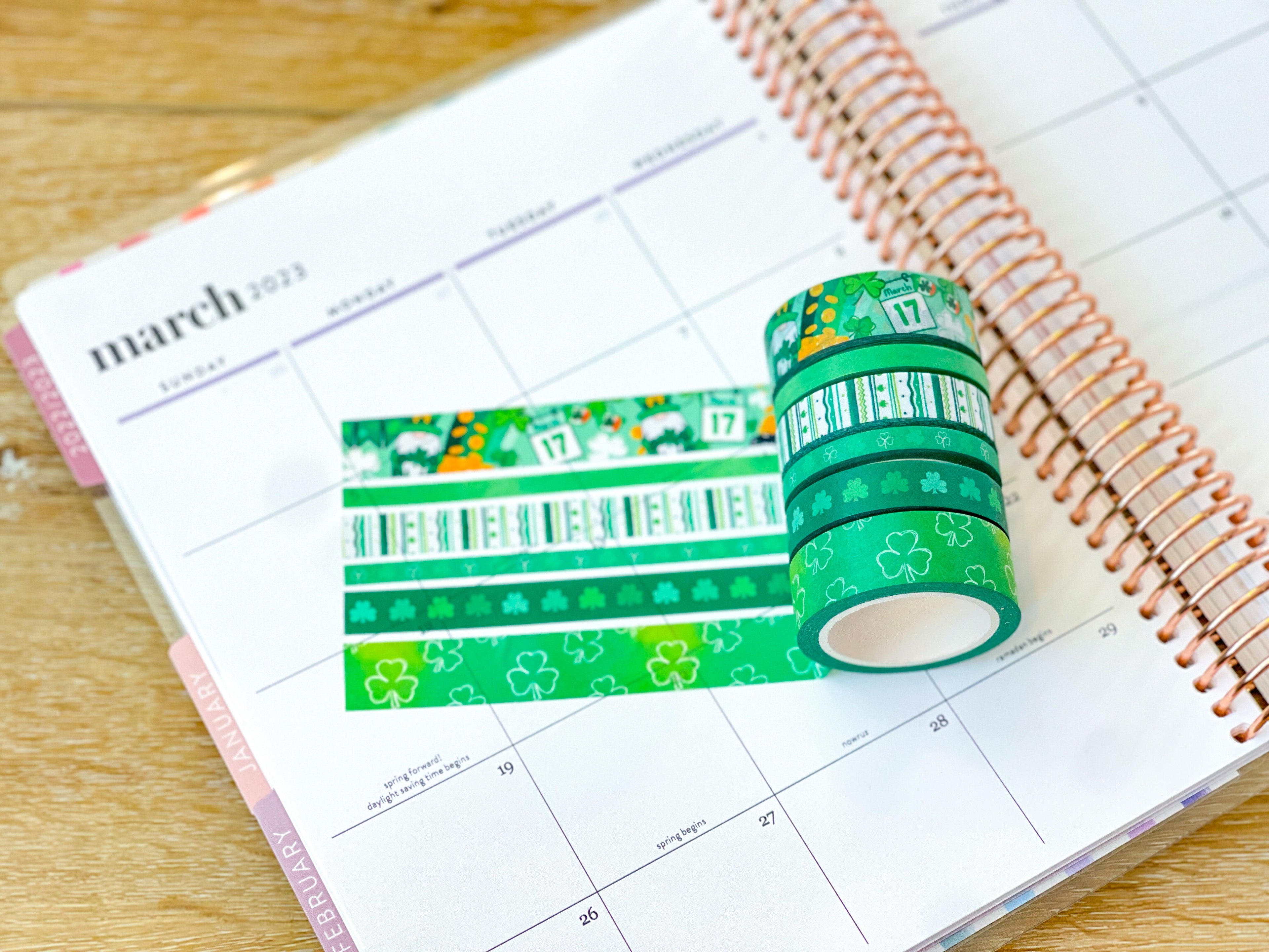 St Patricks Day Green Shamrocks Washi Tape Set (#W078)
