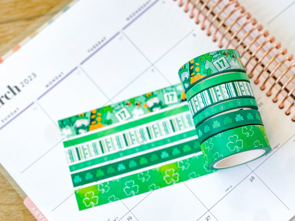St Patricks Day Green Shamrocks Washi Tape Set (#W078)