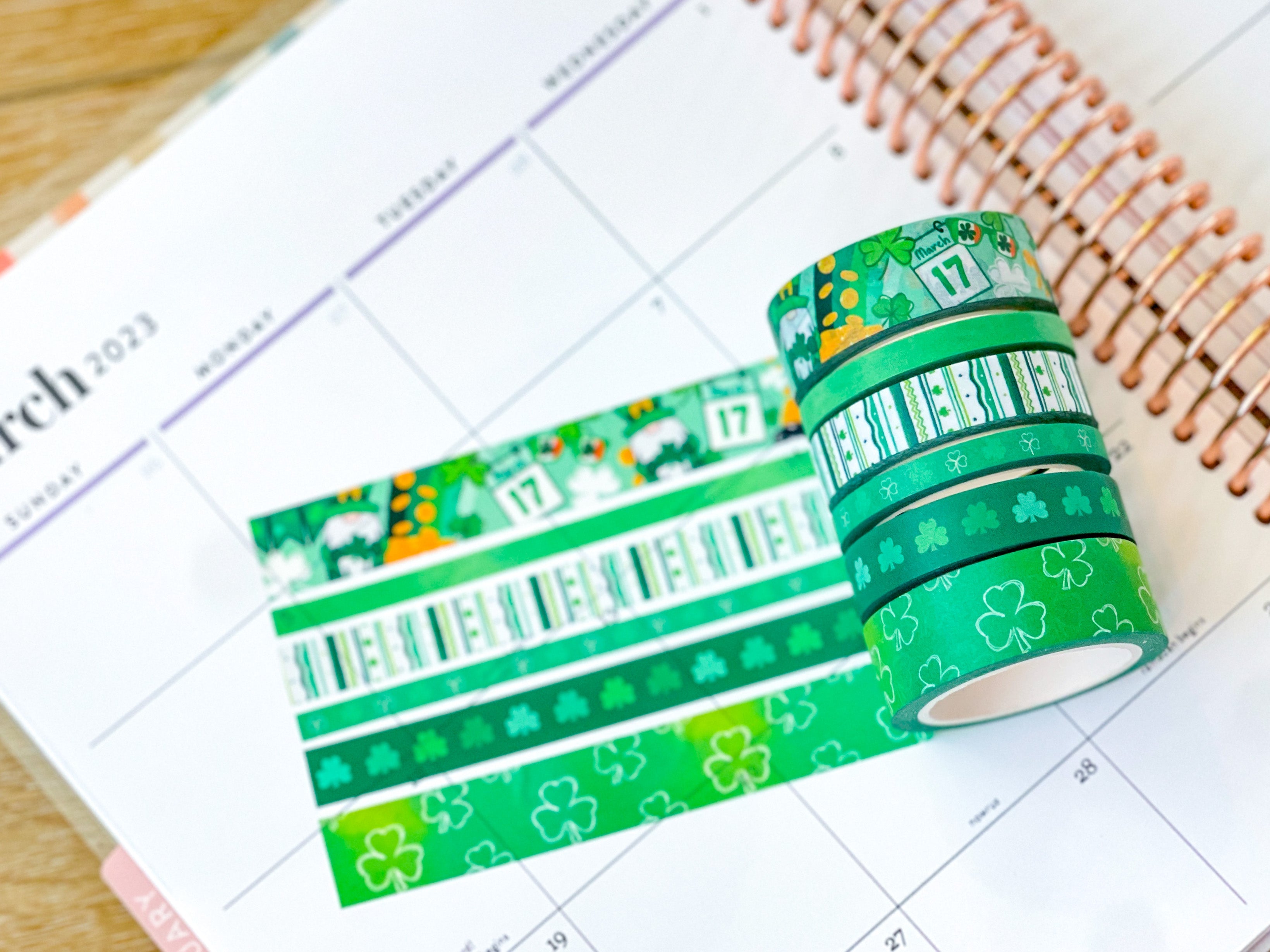 St Patricks Day Green Shamrocks Washi Tape Set (#W078)