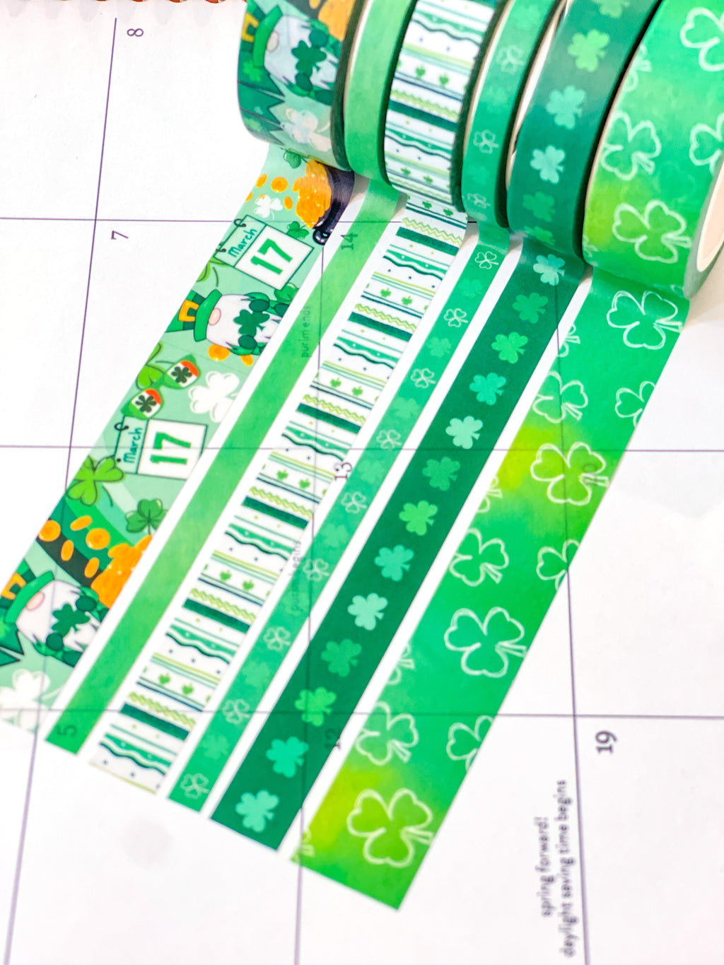 St Patricks Day Green Shamrocks Washi Tape Set (#W078)