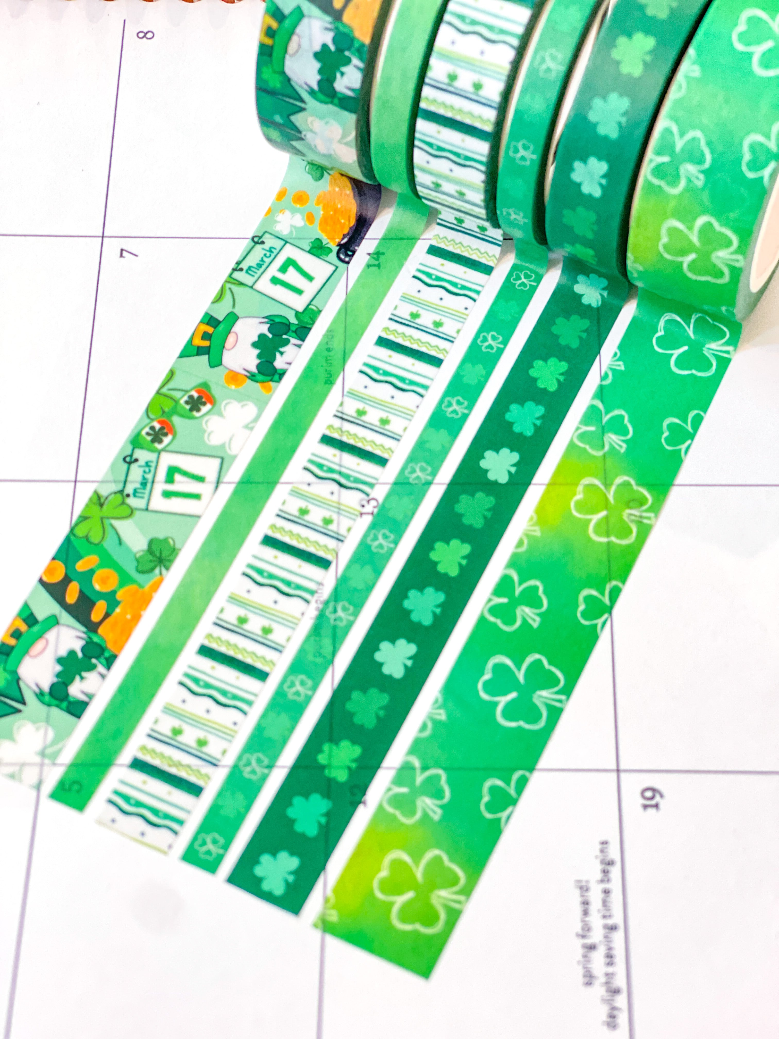 St Patricks Day Green Shamrocks Washi Tape Set (#W078)