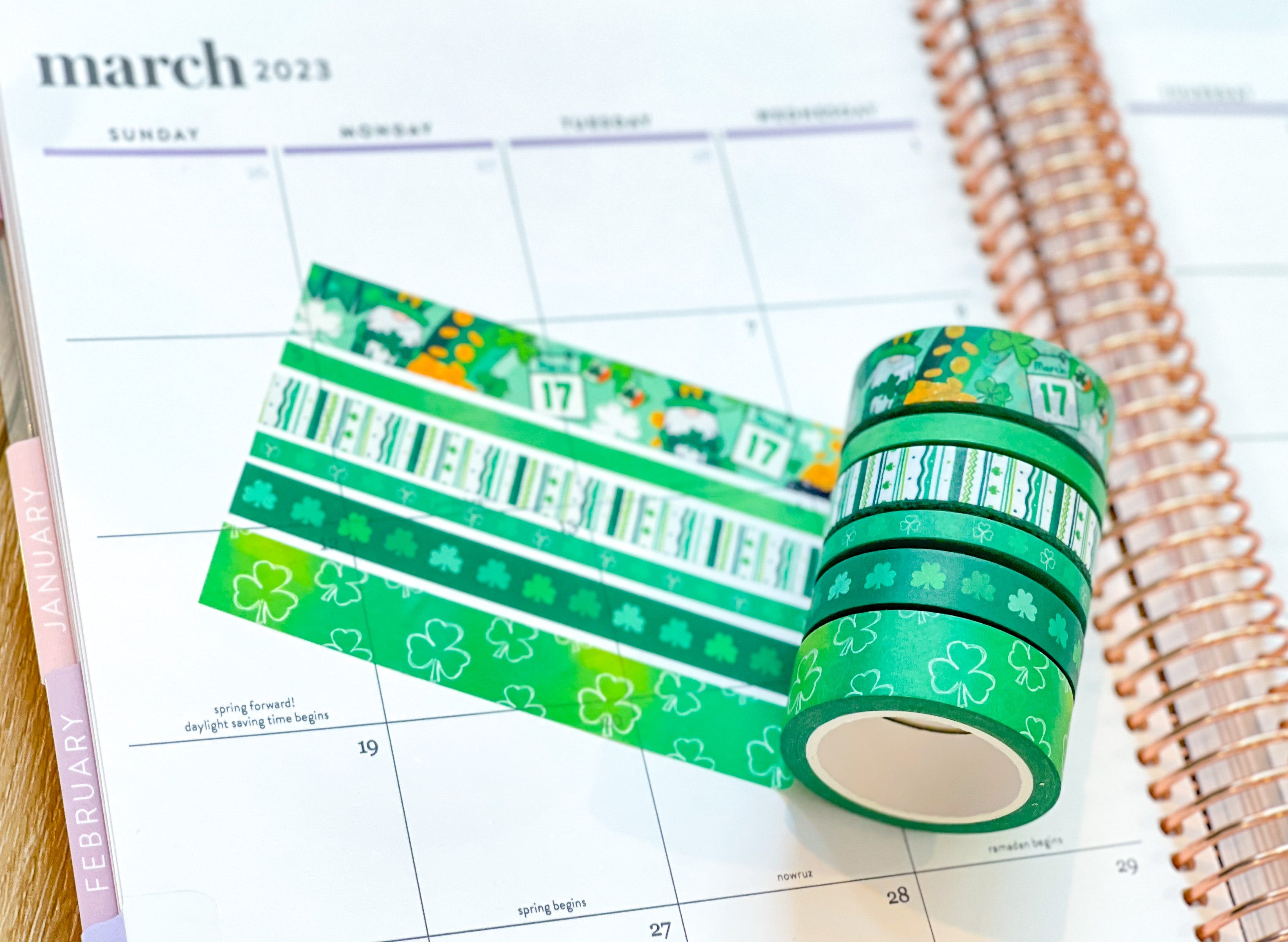 St Patricks Day Green Shamrocks Washi Tape Set (#W078)