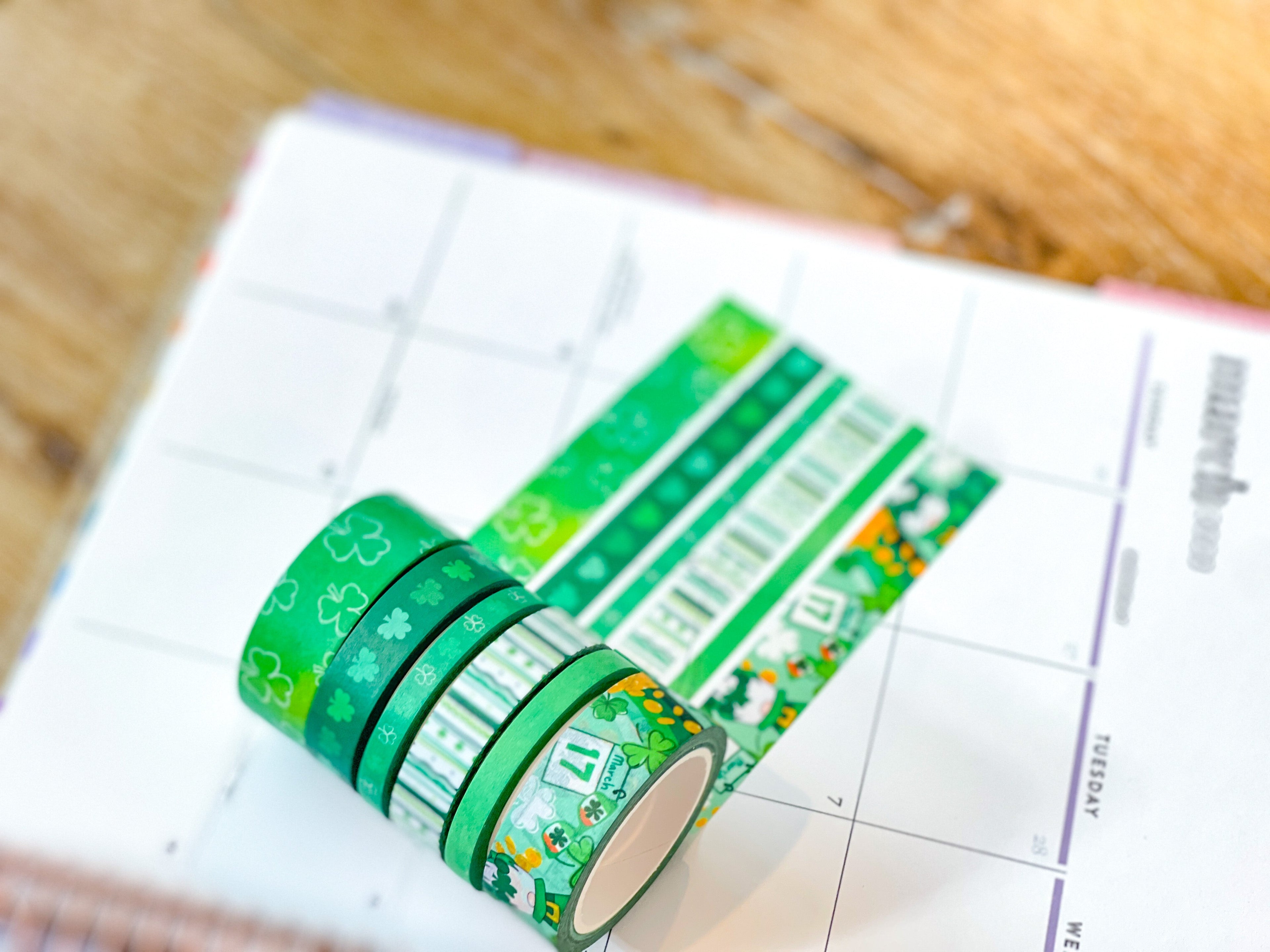 St Patricks Day Green Shamrocks Washi Tape Set (#W078)