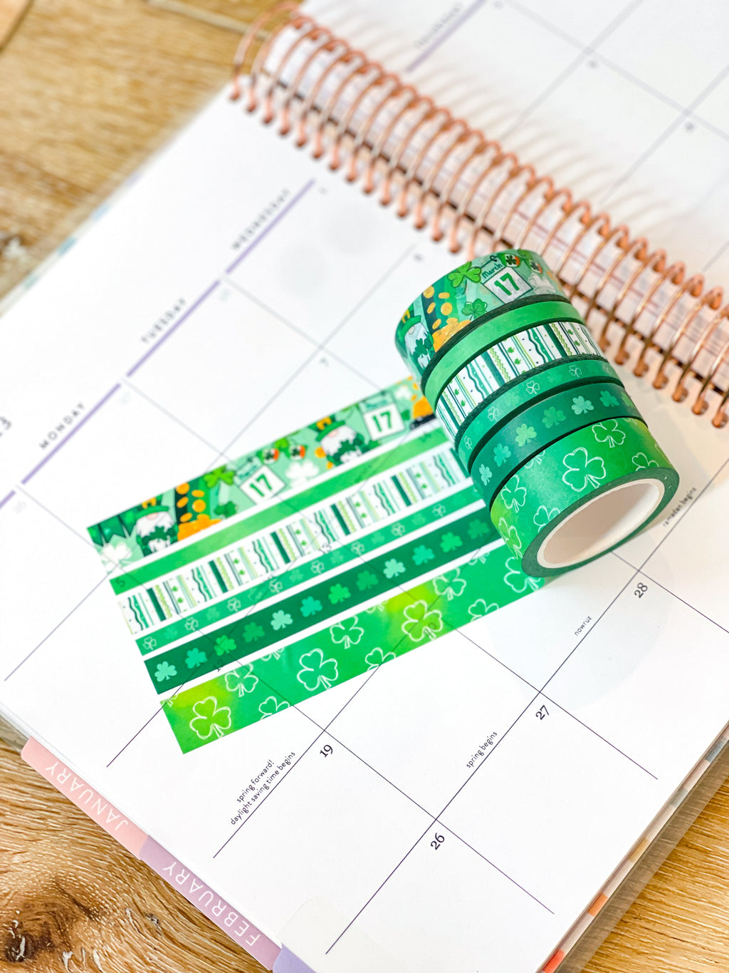 St Patricks Day Green Shamrocks Washi Tape Set (#W078)
