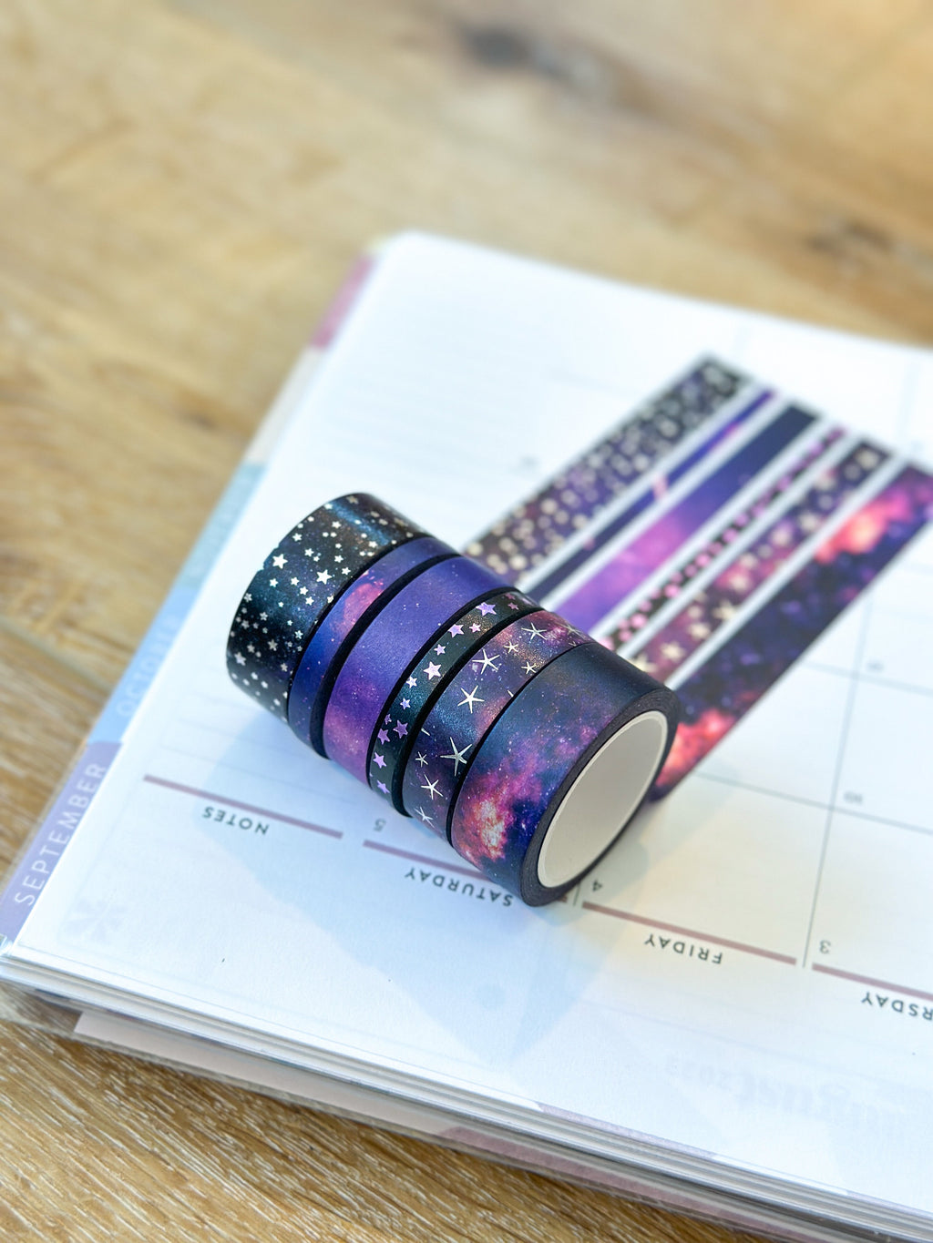 FOILED Galaxy Space Purple & Black Stars Celestial Astrology Washi Tape Set (#W011)