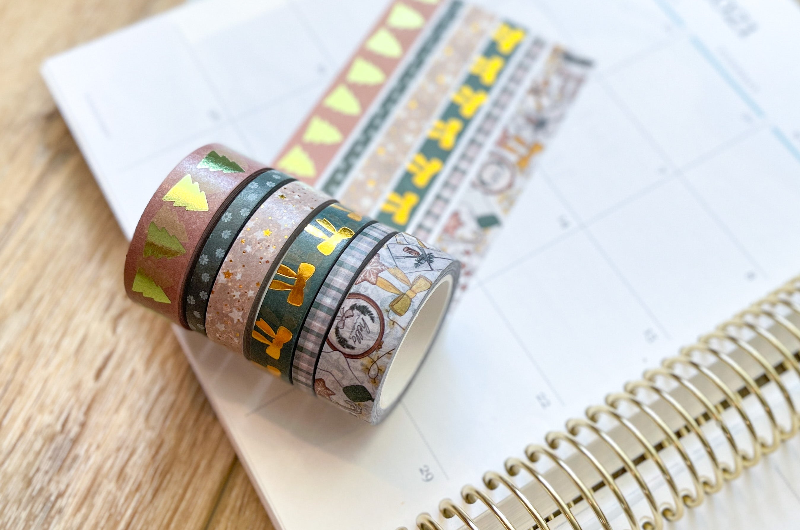 FOILED Christmas Gold & Green Modern Holidays Washi Tape Set (#W072)