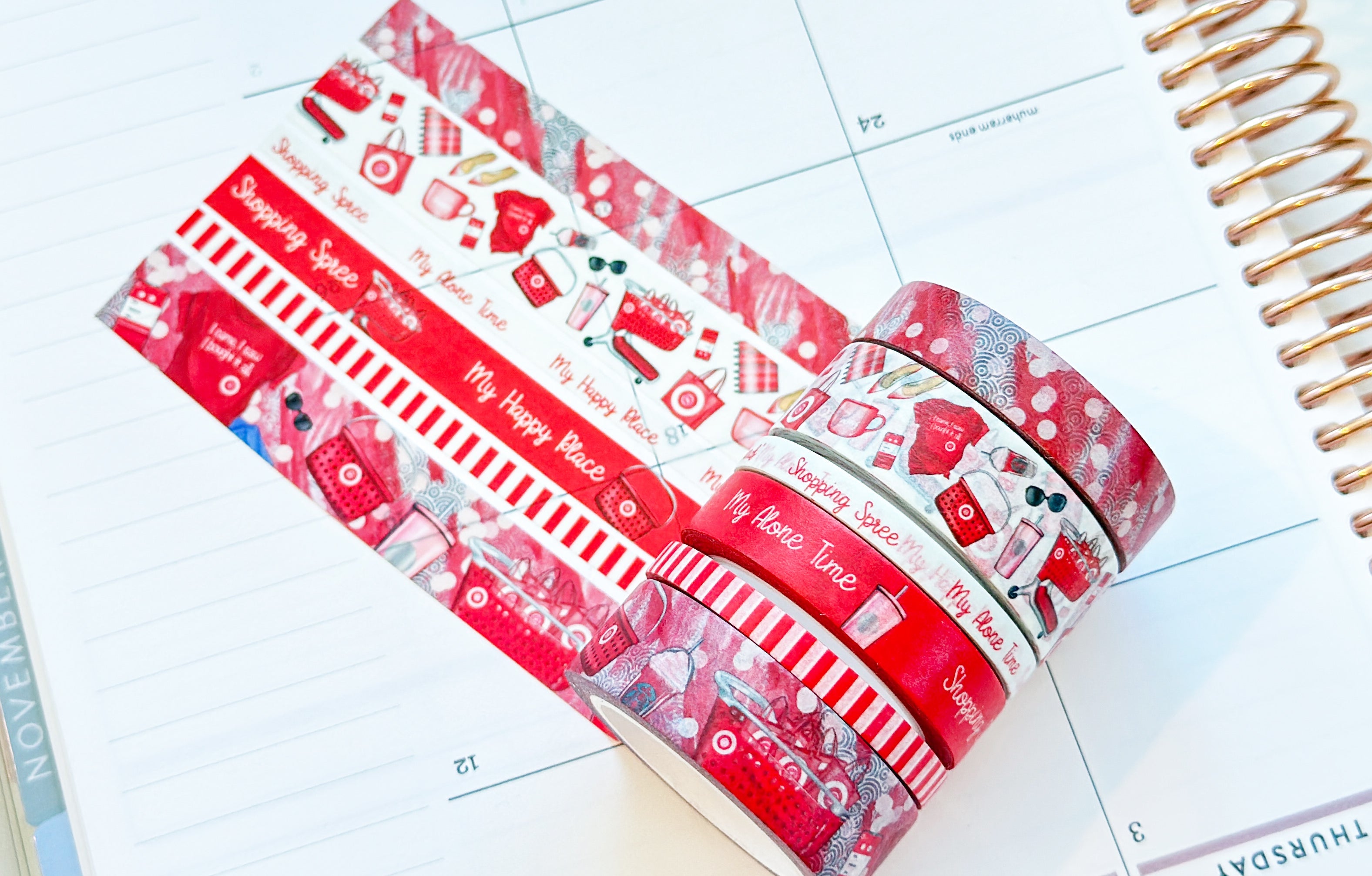Shopping Spree Red Me Time Alone Time Washi Tape Set - W052