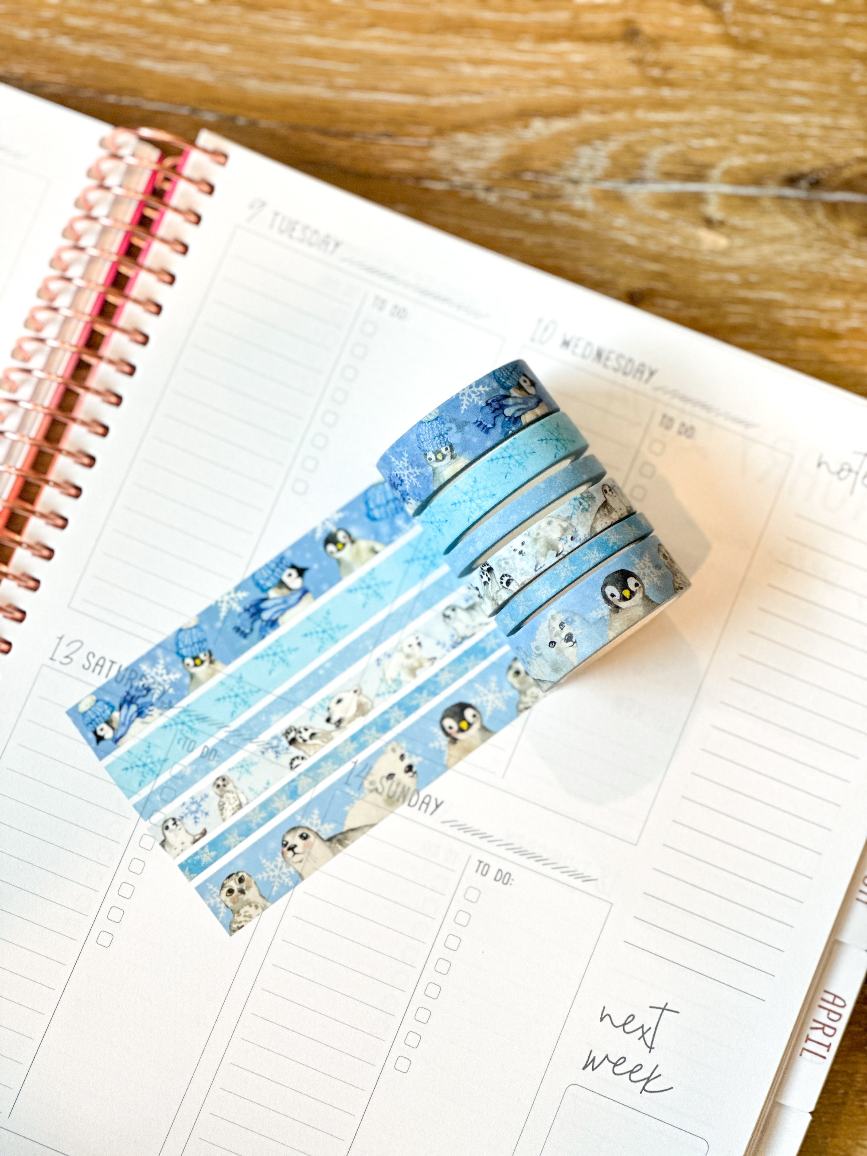 Snow Animals Penguins Polar Bears Seals Winter Arctic Animals Washi Tape Set January 2024 - W099