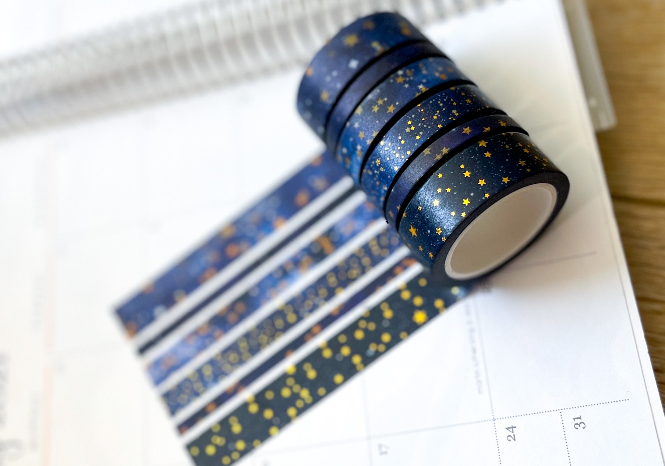 FOILED Galaxy Stars Starlight Gold & Navy Holidays Washi Tape Set (#W074)