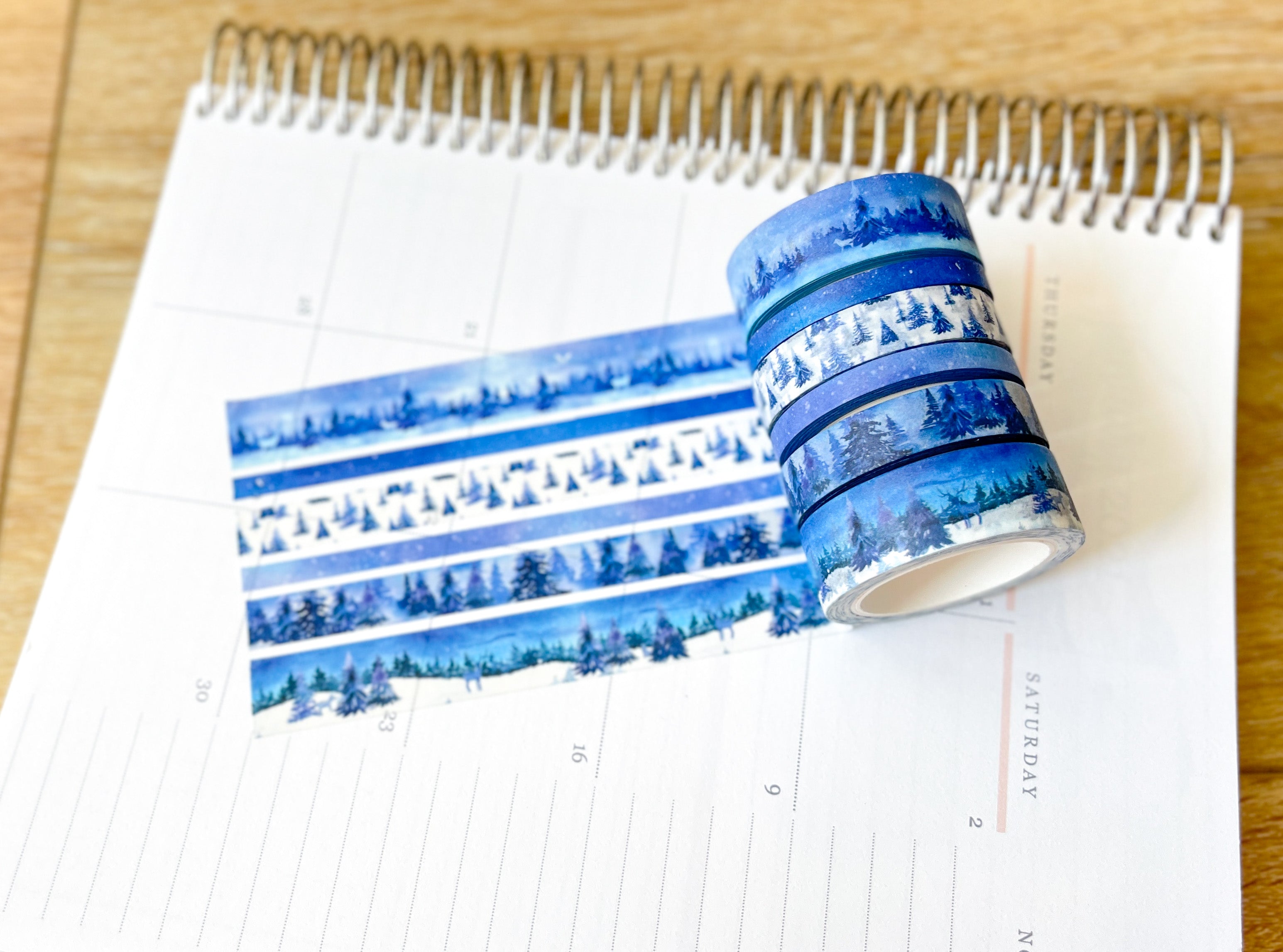 Snow & Forest Animals Navy Blue Trees Washi Tape Set (#W075)