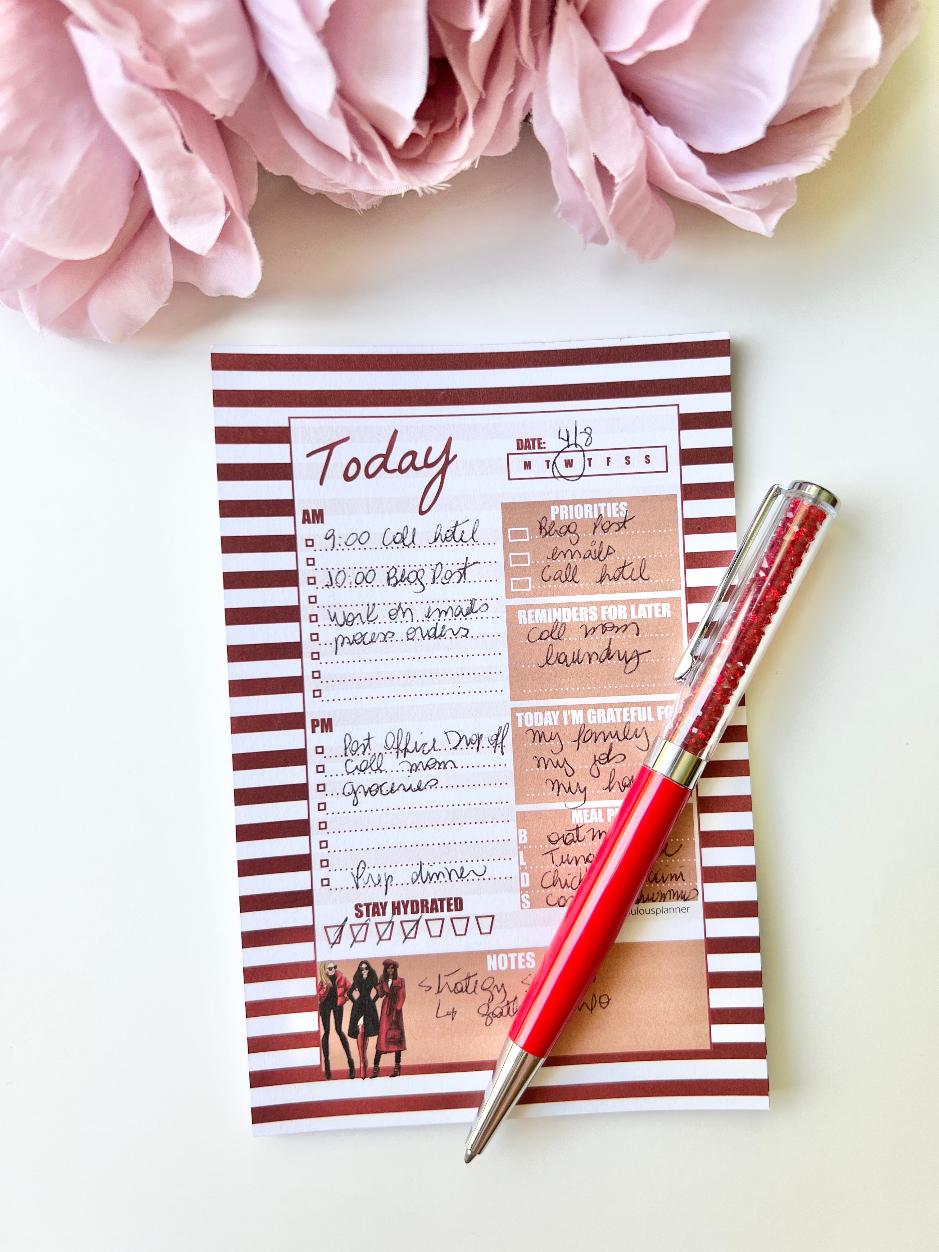 Red Stripe Daily Checklist Notepad Memo Sticky Notes