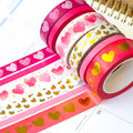 FOILED  Valentine's Pink & Gold Hearts Washi Tape Set (#W014)
