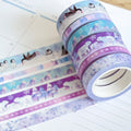 Penguins Polar Bears Snowflakes Purple & Blue Winter Snow Animals Washi Tape Set (#W041)