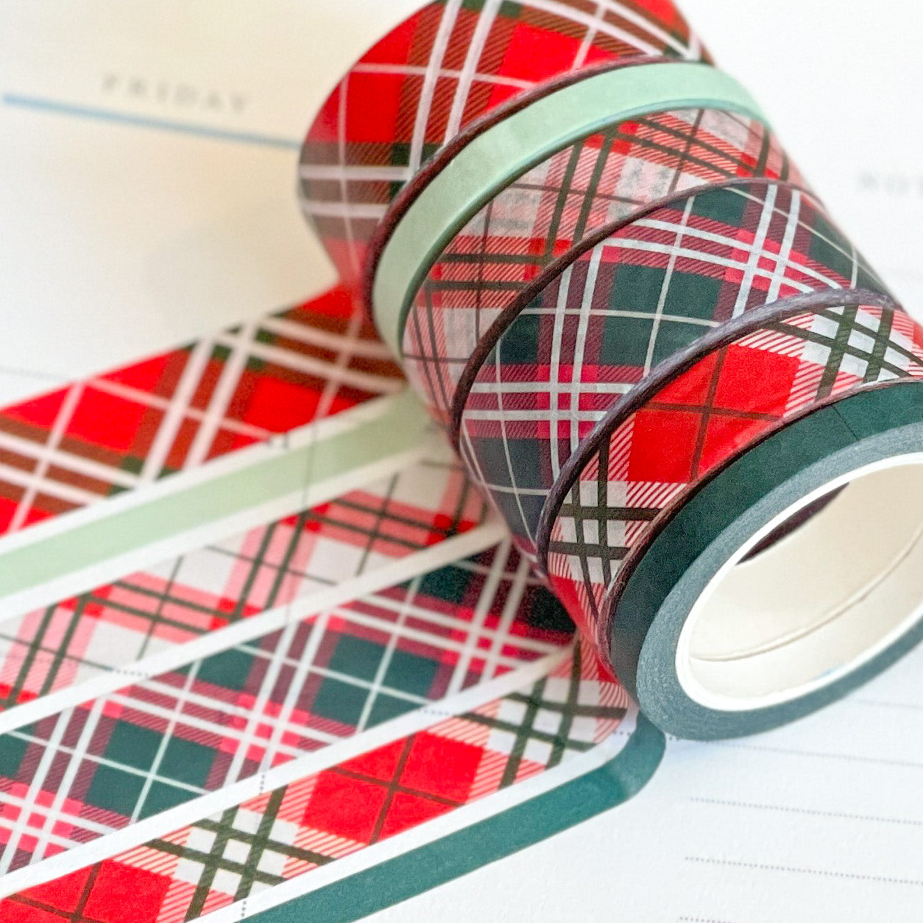 Christmas Plaid Tartan Red & Green Holiday Washi Tape Set (#W002)