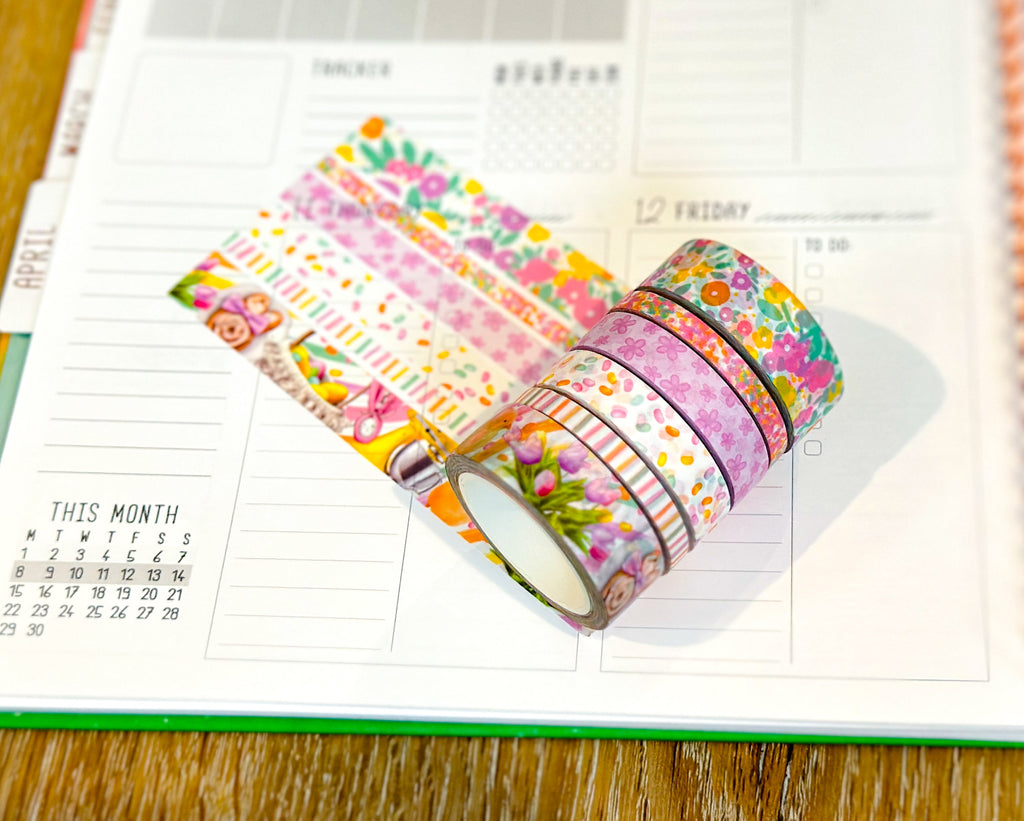 Easter Rainbow Chicks Eggs Spring Flowers Washi Tape Set April 2024 - W105
