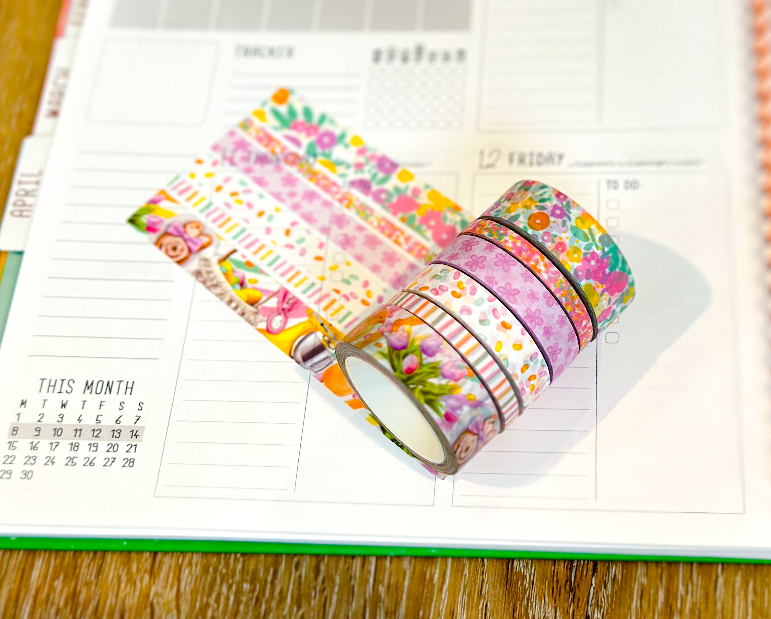 Easter Rainbow Chicks Eggs Spring Flowers Washi Tape Set April 2024 - W105