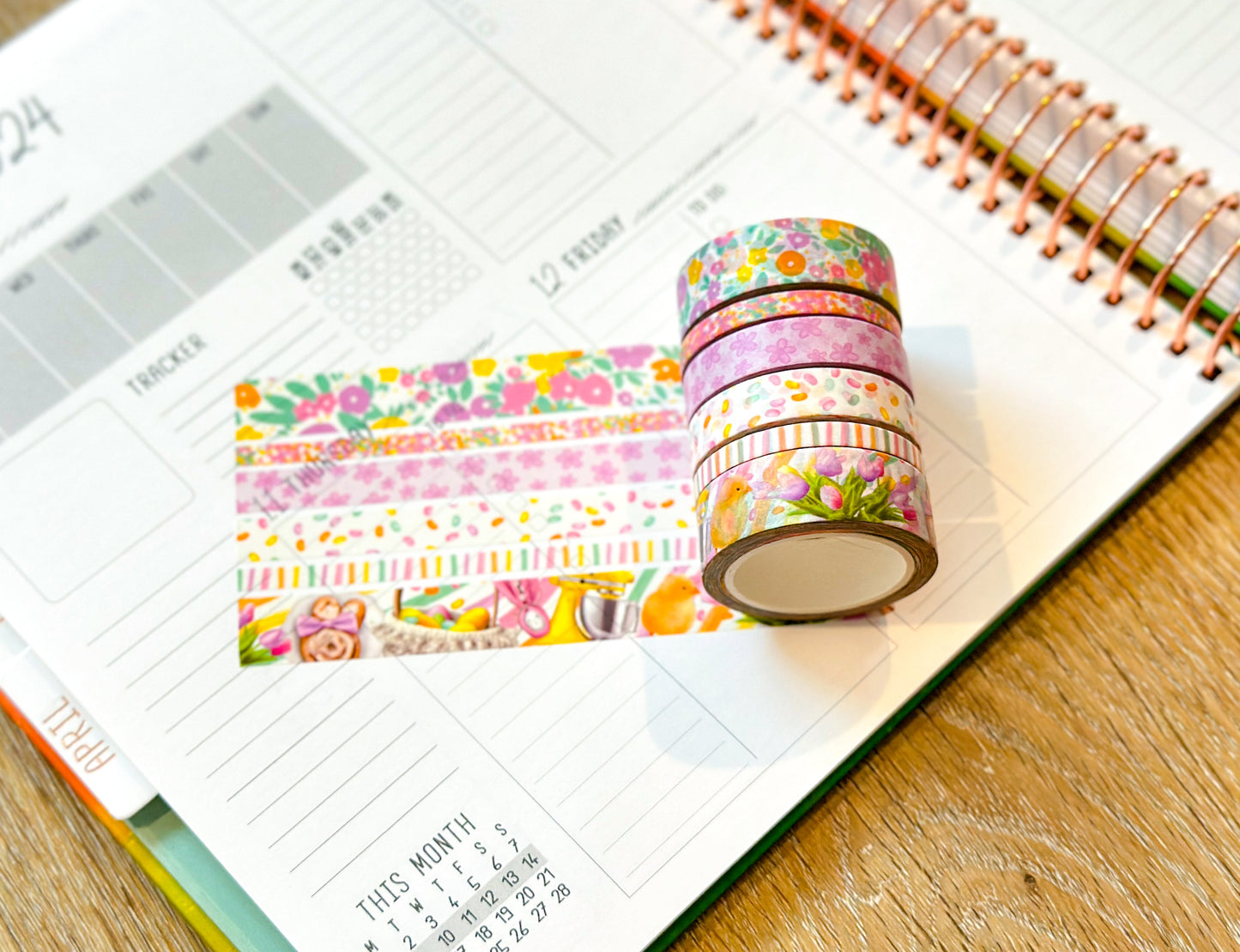 Easter Rainbow Chicks Eggs Spring Flowers Washi Tape Set April 2024 - W105