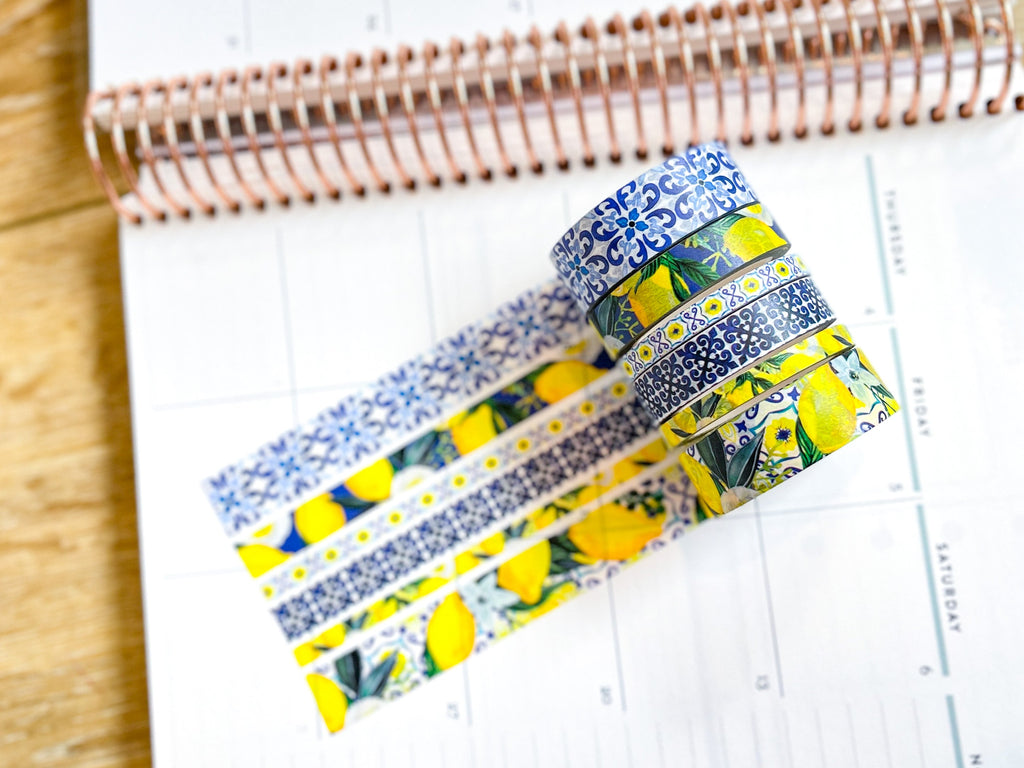 Lemons Italy Tuscany Sicilian Tiles Washi Tape Set (#W083)