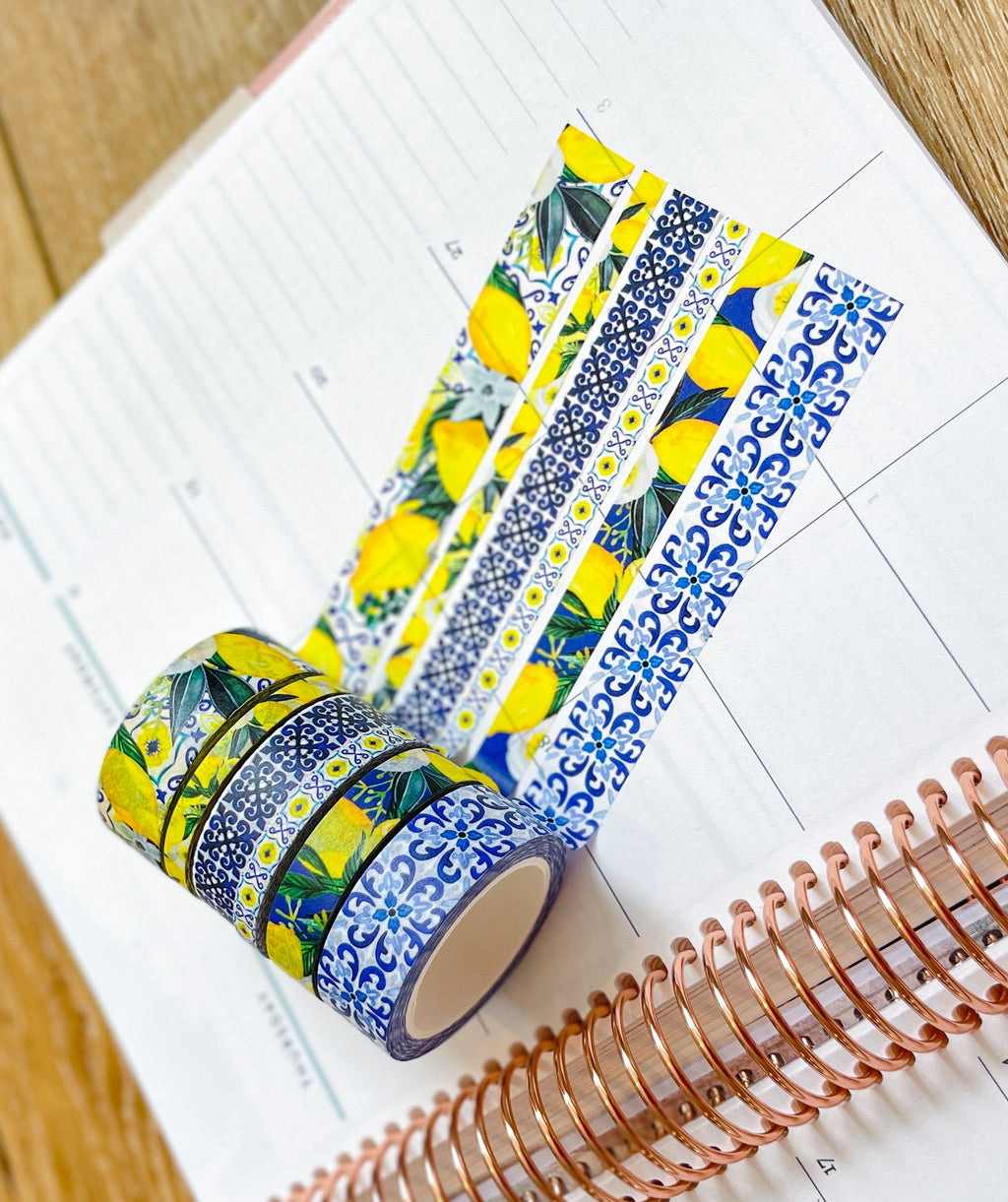 Lemons Italy Tuscany Sicilian Tiles Washi Tape Set (#W083)