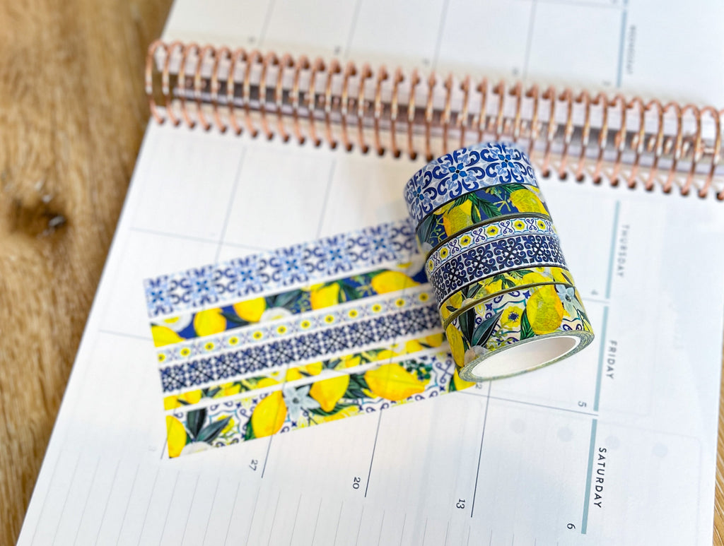 Lemons Italy Tuscany Sicilian Tiles Washi Tape Set (#W083)