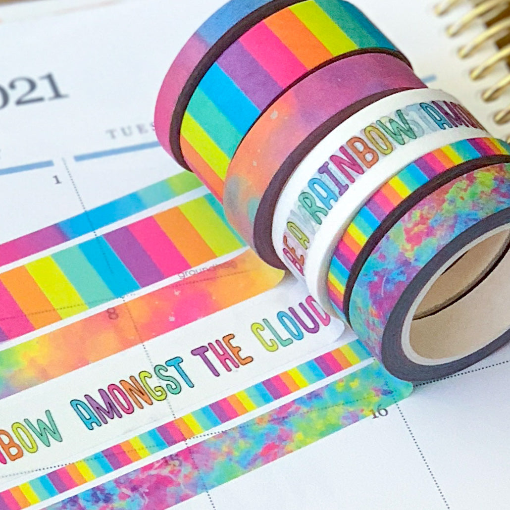 Rainbow Stripes Tie Dye Watercolor Colors Washi Tape Set (#W015)