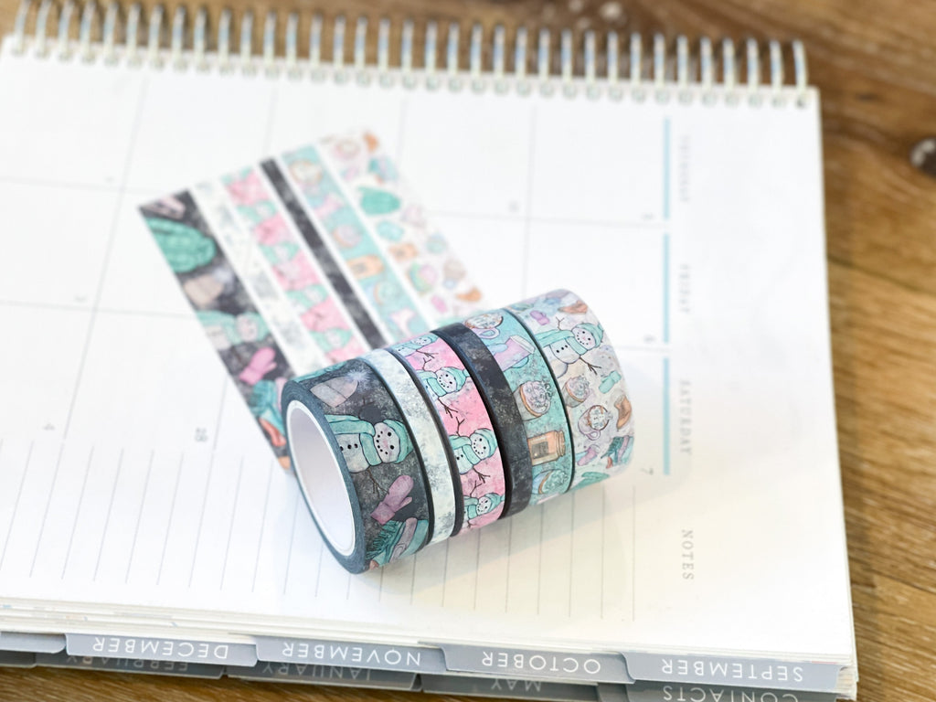 Winter Snowflakes Snowmen White & Blue Washi Tape Set (#W048)
