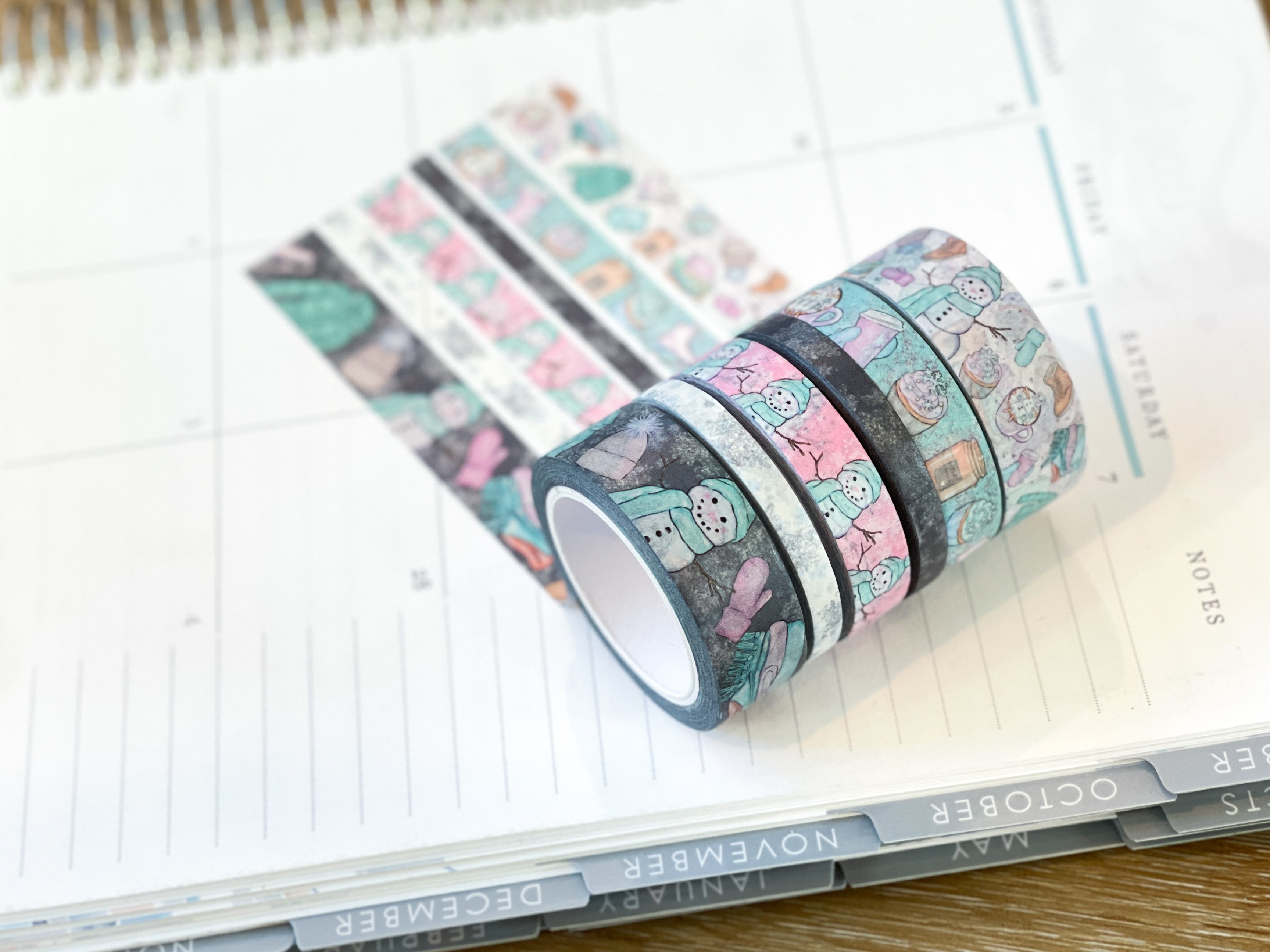 Winter Snowflakes Snowmen White & Blue Washi Tape Set (#W048)