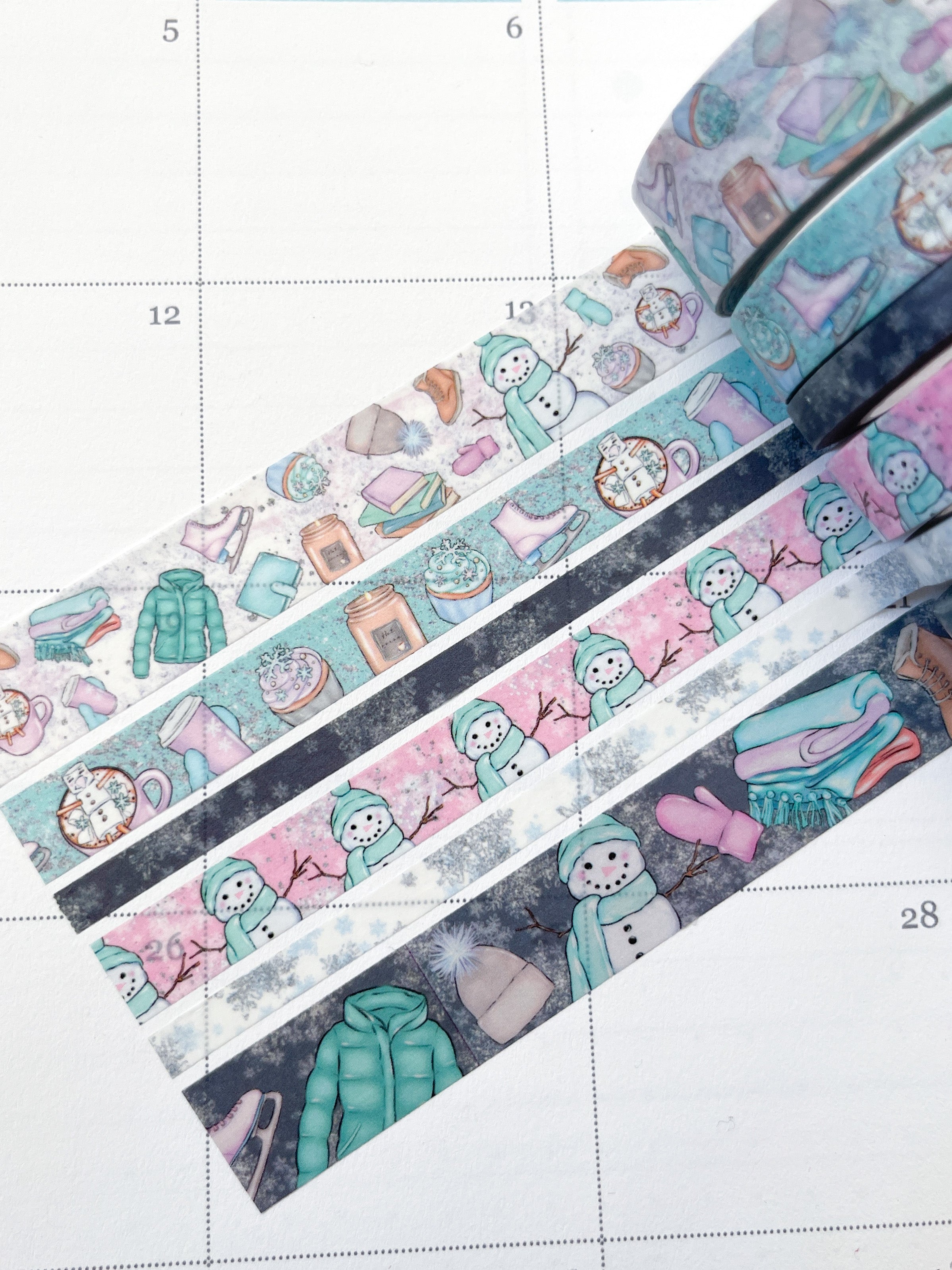Winter Snowflakes Snowmen White & Blue Washi Tape Set (#W048)
