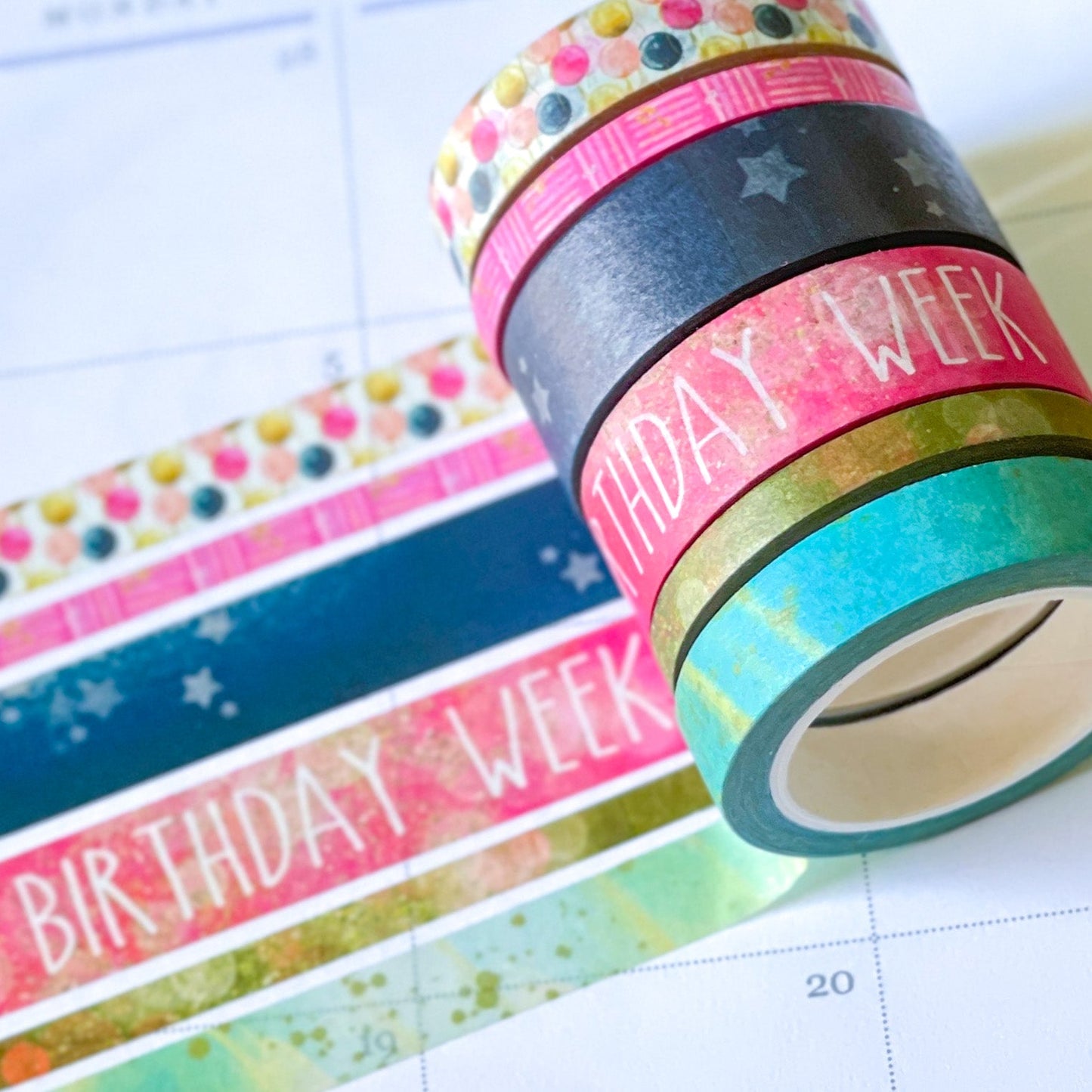 Birthday Week Navy & Pink Celebration Party Washi Tape Set (#W026)