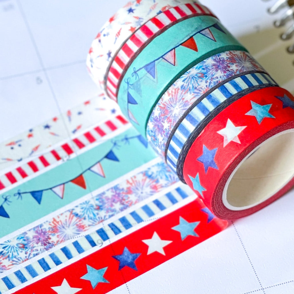 4th Of July Red White & Blue Star Stripes Washi Tape Set (#W025)