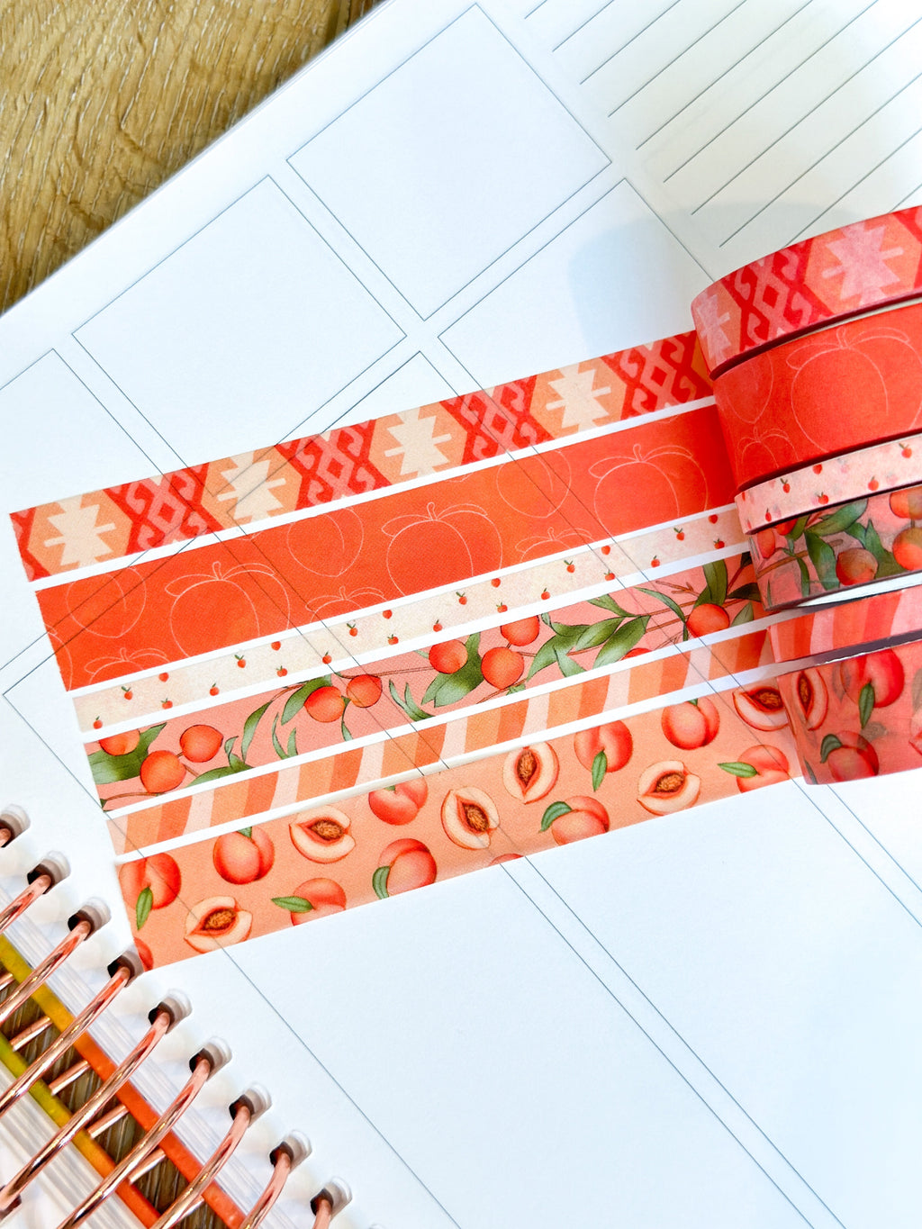 Peaches Orange Cream Peach Colored Spring Washi Tape Set June 2024 - W110
