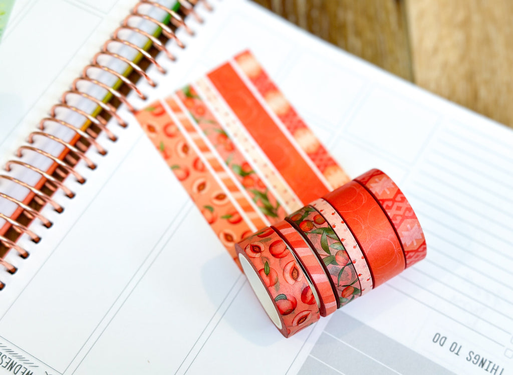 Peaches Orange Cream Peach Colored Spring Washi Tape Set June 2024 - W110