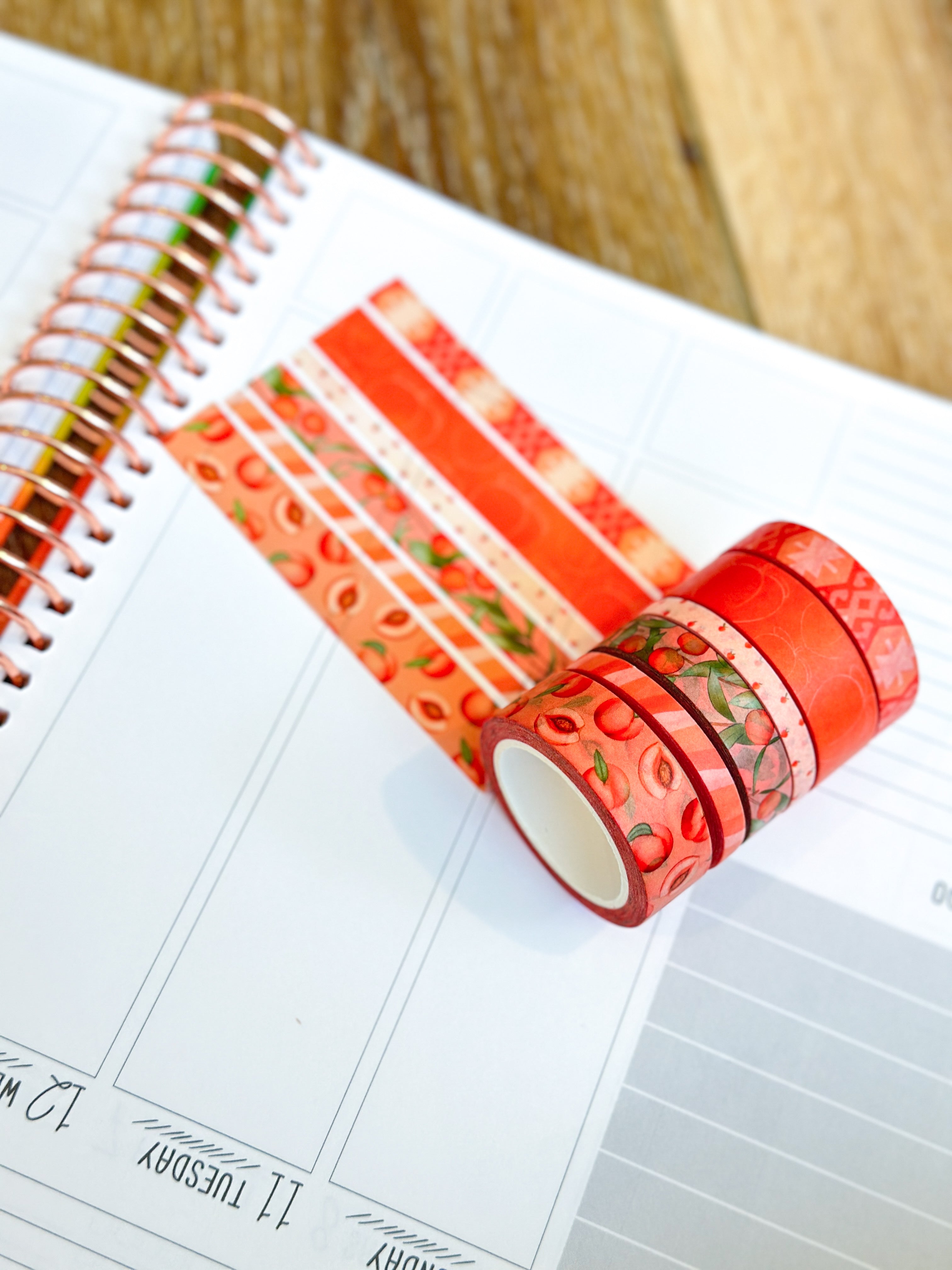 Peaches Orange Cream Peach Colored Spring Washi Tape Set June 2024 - W110