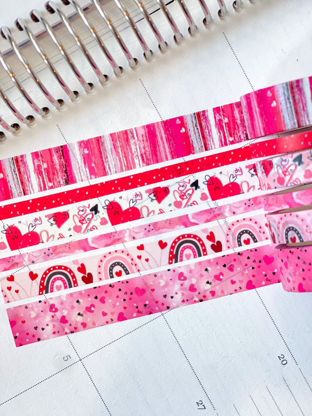 Valentine's Red & Pink Herts Boho Stripes Watercolor Washi Tape Set (#W076)