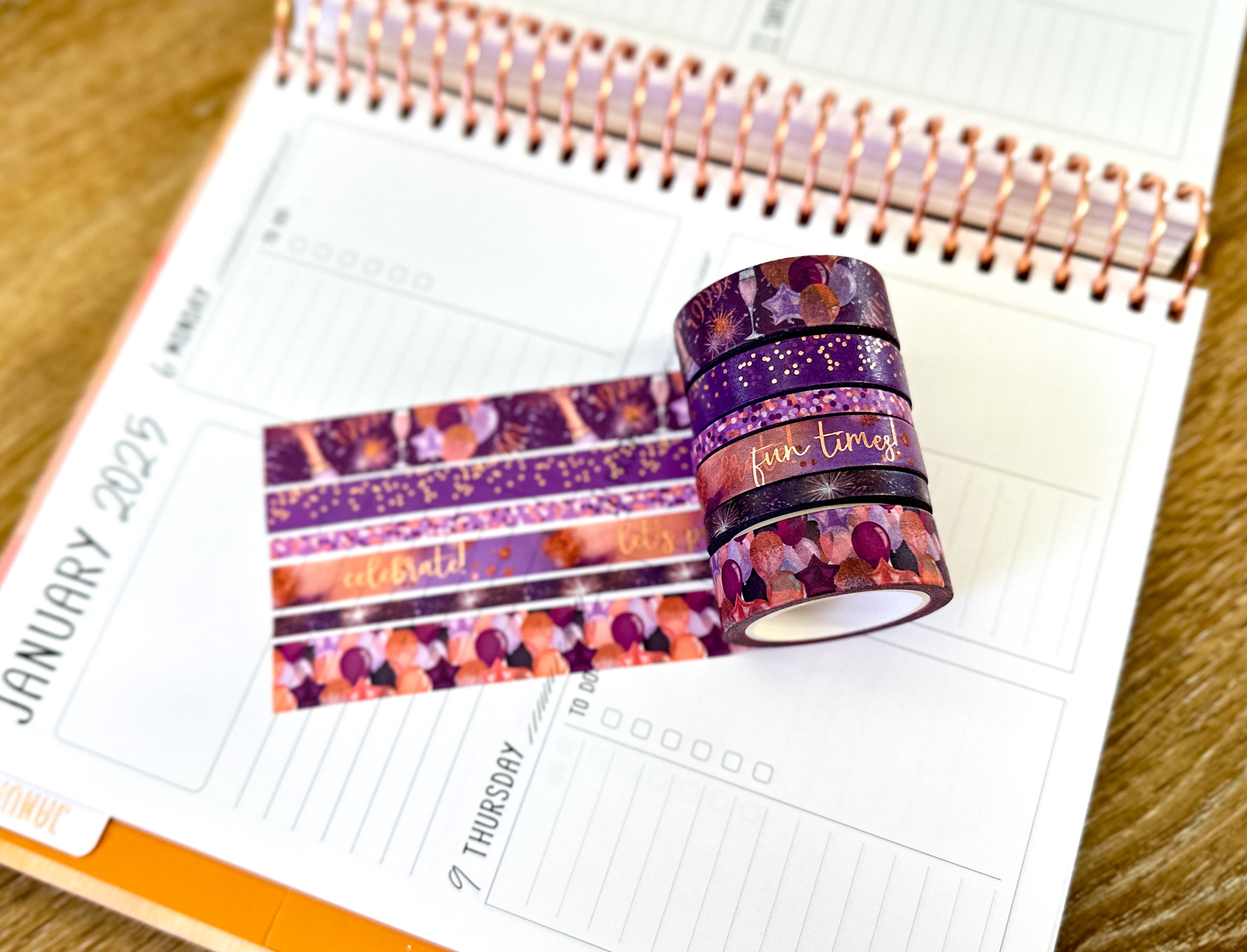 FOILED Celebrate NYE Anniversary Rose Gold Celebration Party Washi Tape Set January 2025 - W124
