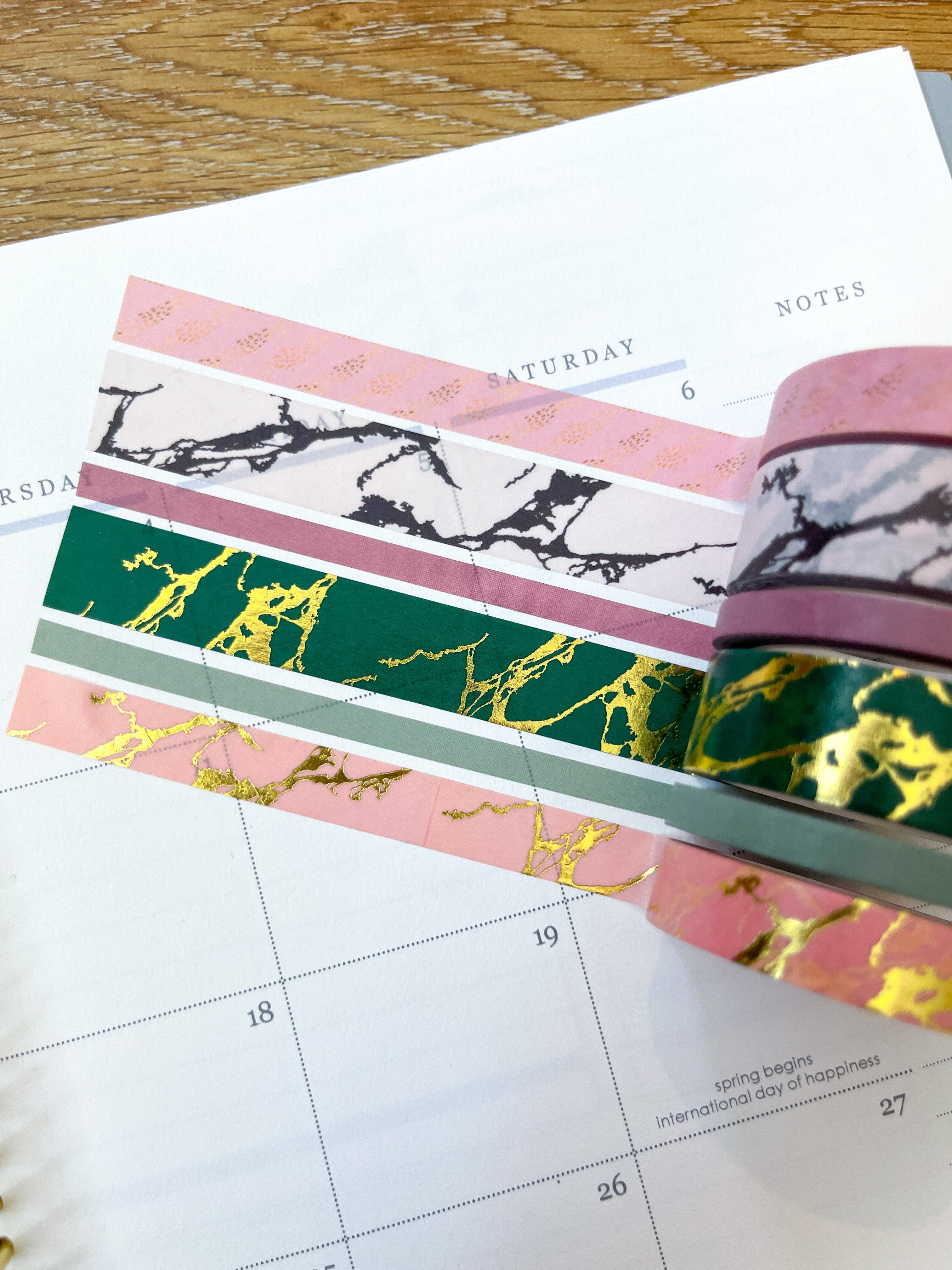 FOILED Marble Gold Green & Pink Modern Spring Minimalist Washi Tape Set (#W053)