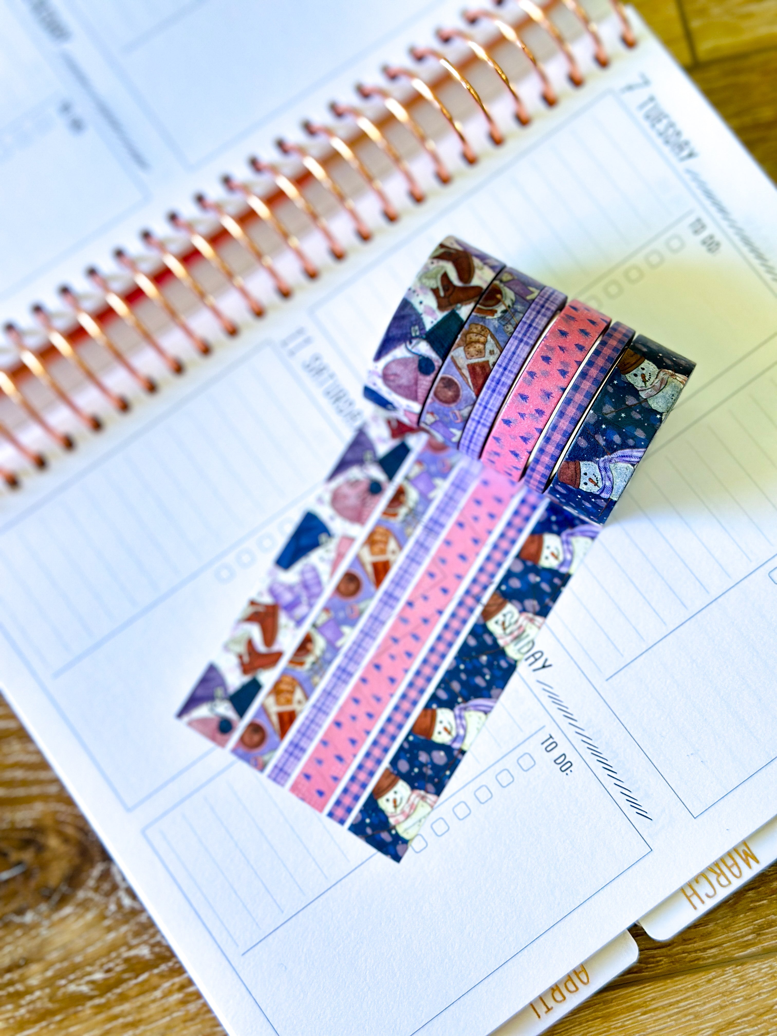 Winter Snowmen Snowman Snow Plaid Pink Blue Washi Tape Set January 2025 - W123